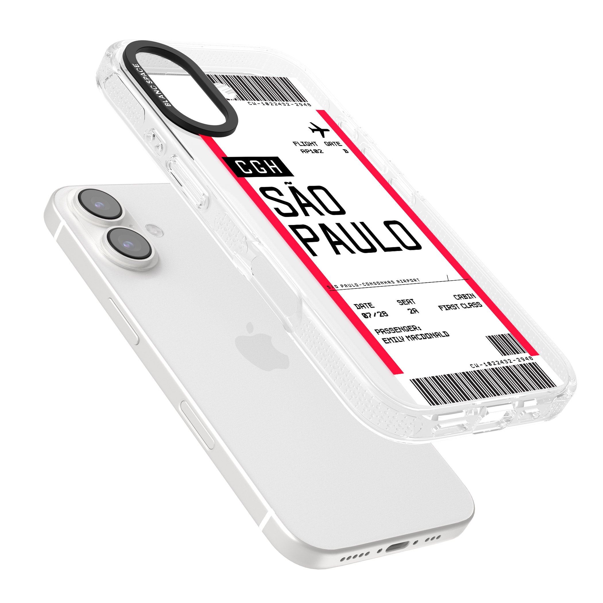 Personalised São Paulo Boarding Pass iPhone 16 / 16 Plus Clear Case Impact Air - Blanc Space