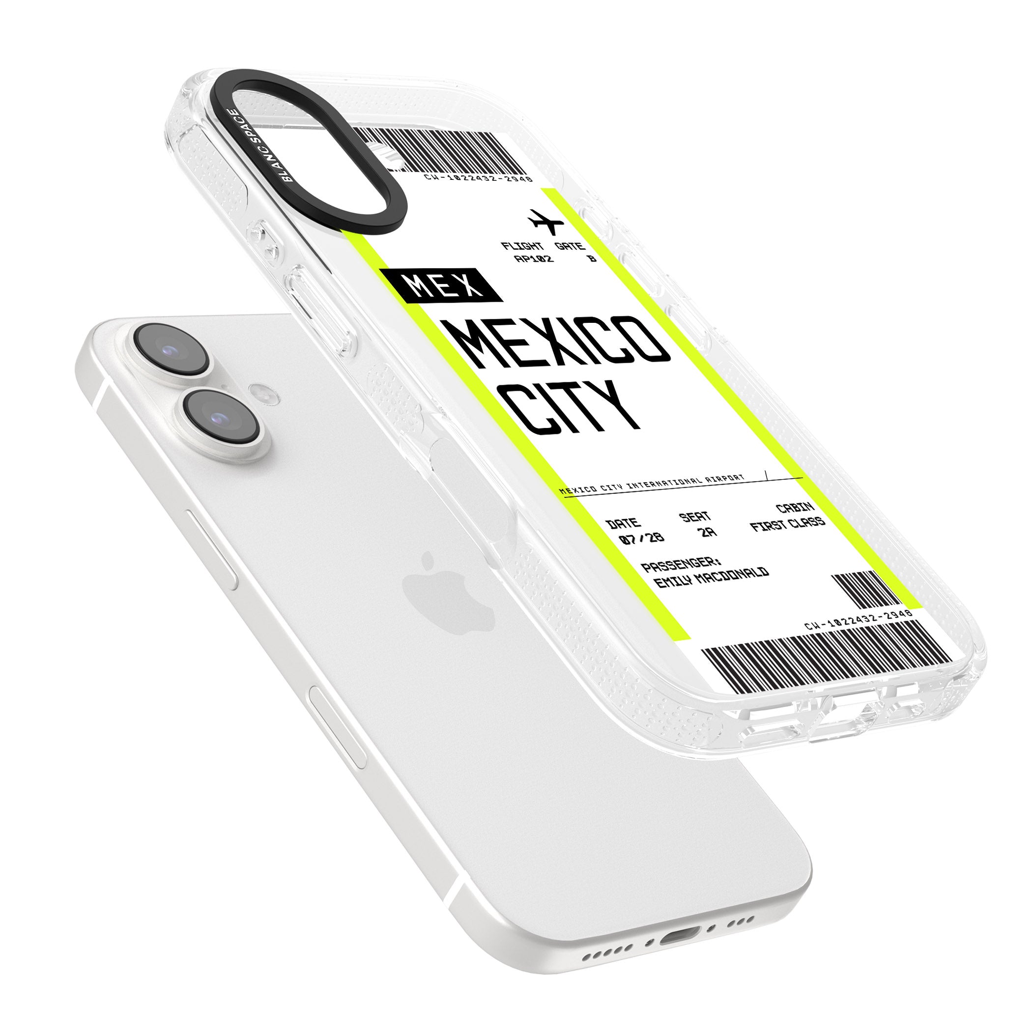 Personalised Mexico City Boarding Pass iPhone 16 / 16 Plus Clear Case Impact Air - Blanc Space