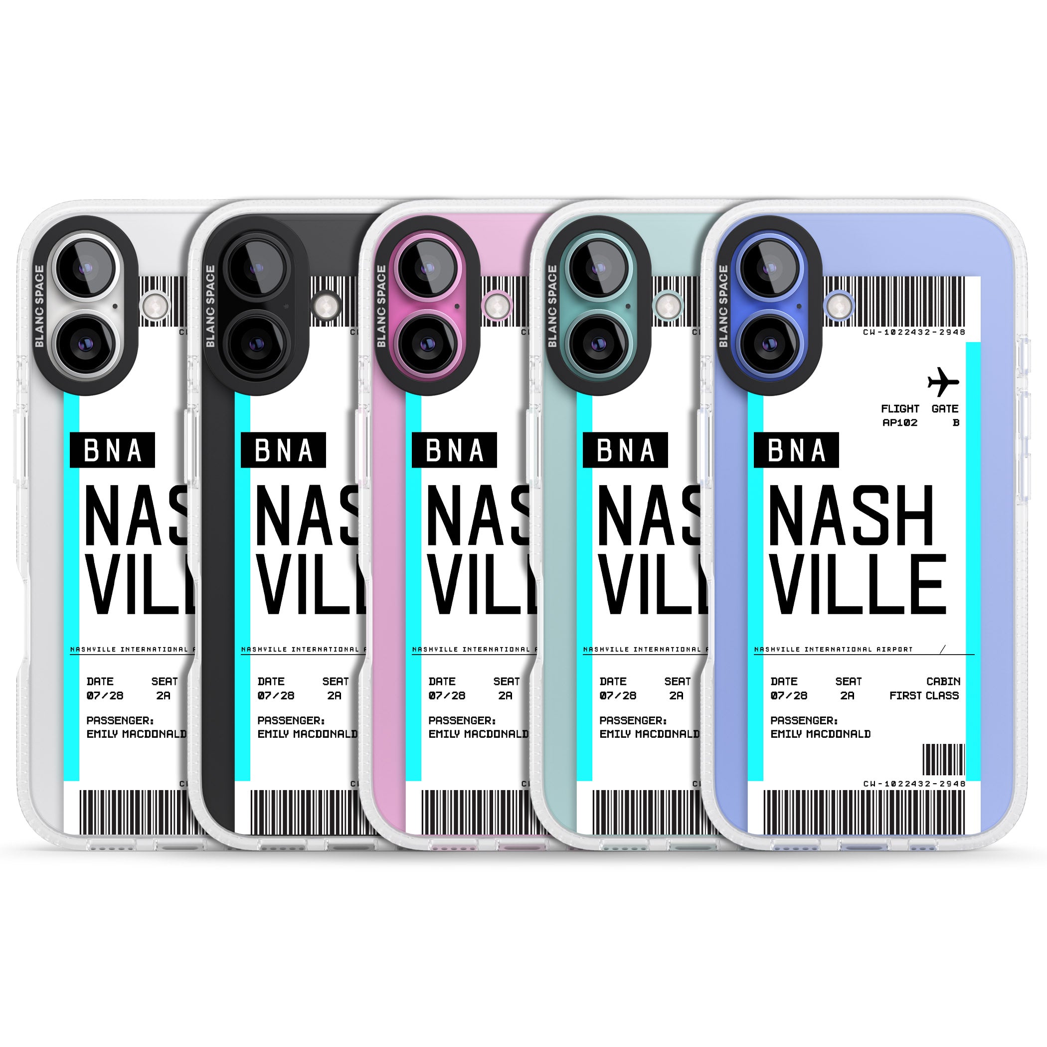 Personalised Nashville Boarding Pass iPhone 16 / 16 Plus Clear Case Impact Air - Blanc Space