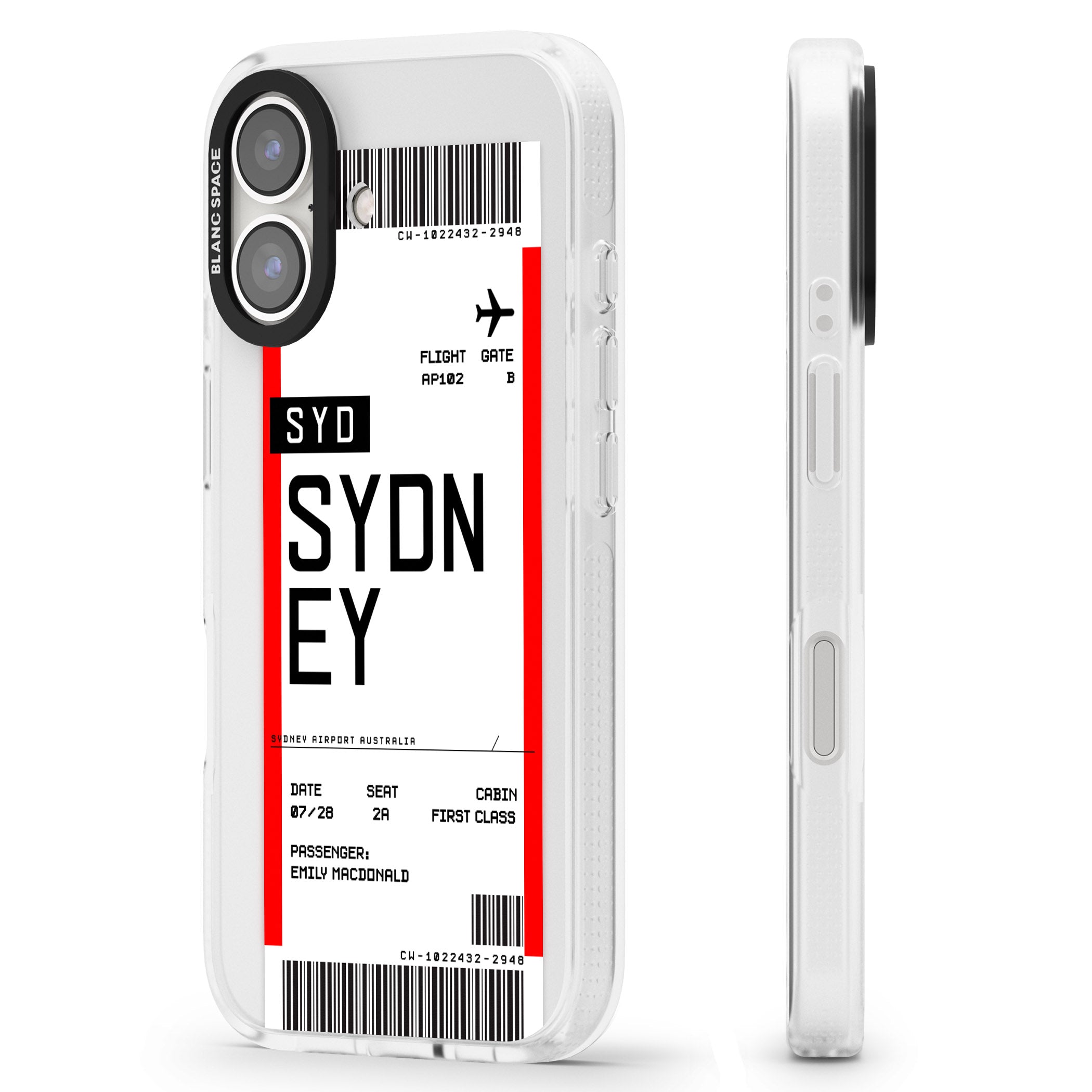 Personalised Sydney Boarding Pass iPhone 16 / 16 Plus Clear Case Impact Air - Blanc Space