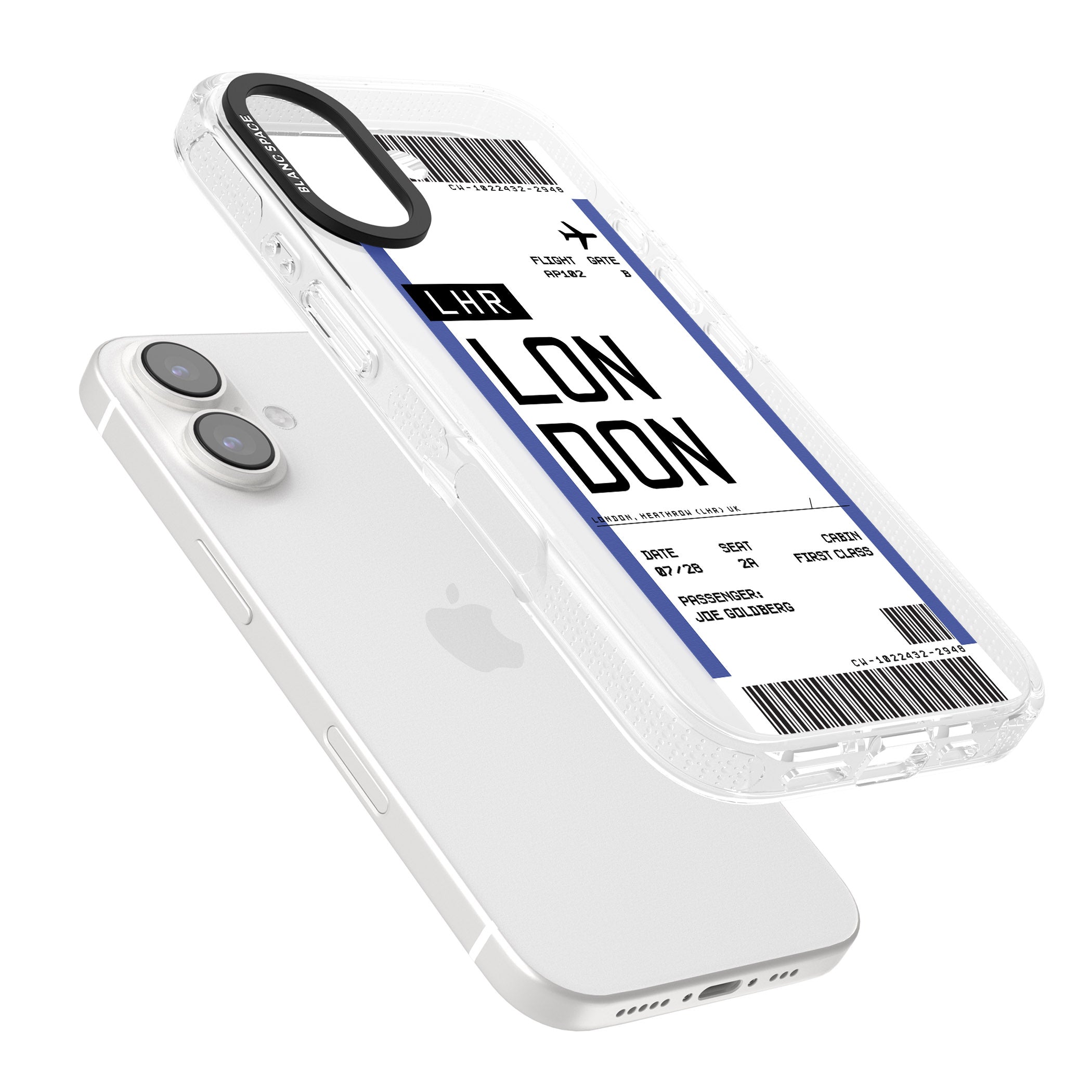 Personalised London Boarding Pass iPhone 16 / 16 Plus Clear Case Impact Air - Blanc Space