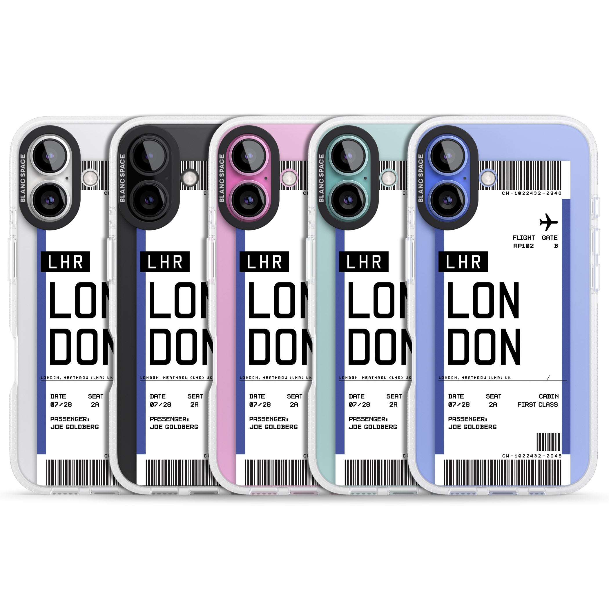 Personalised London Boarding Pass iPhone 16 / 16 Plus Clear Case Impact Air - Blanc Space