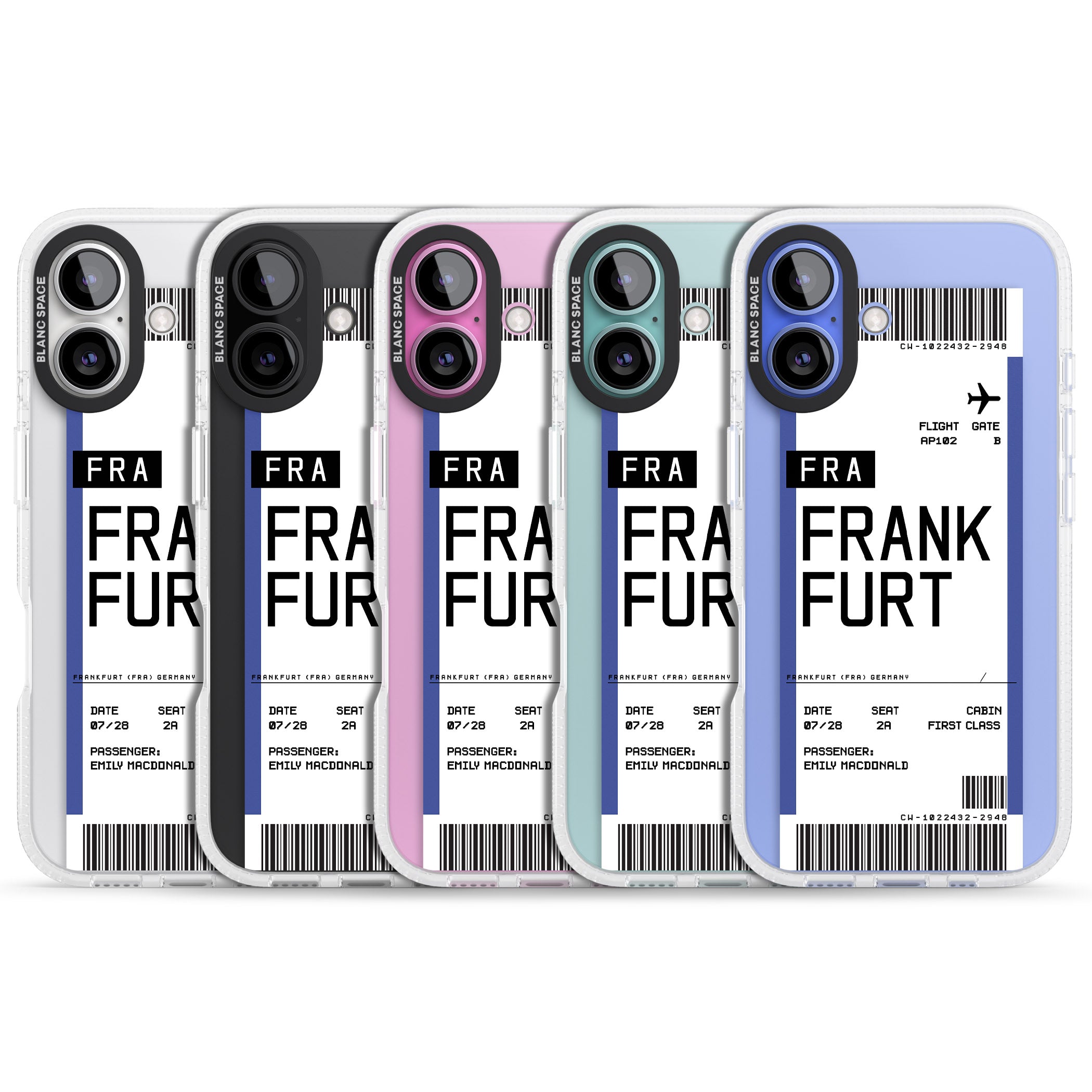 Personalised Frankfurt Boarding Pass iPhone 16 / 16 Plus Clear Case Impact Air - Blanc Space
