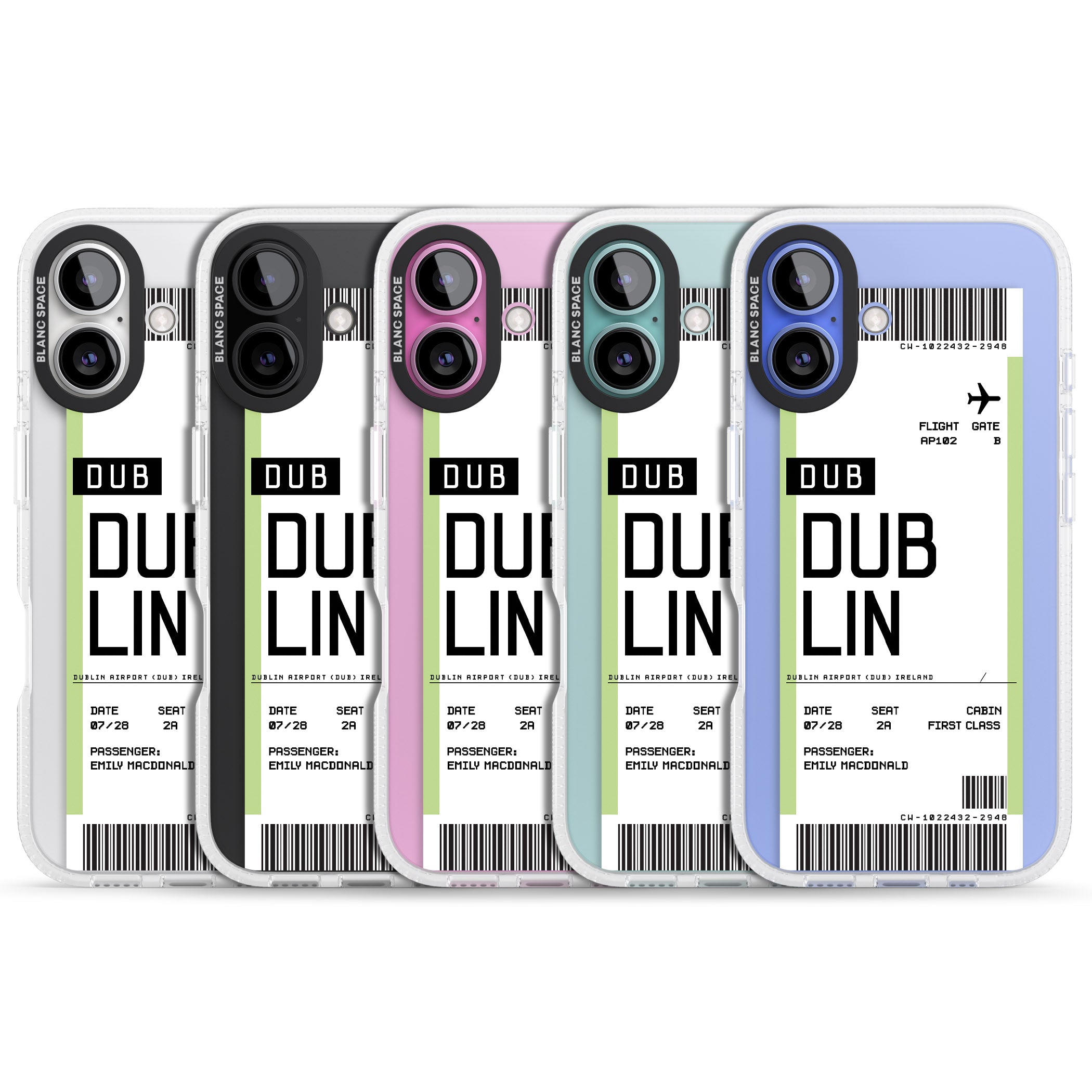 Personalised Dublin Boarding Pass iPhone 16 / 16 Plus Clear Case Impact Air - Blanc Space