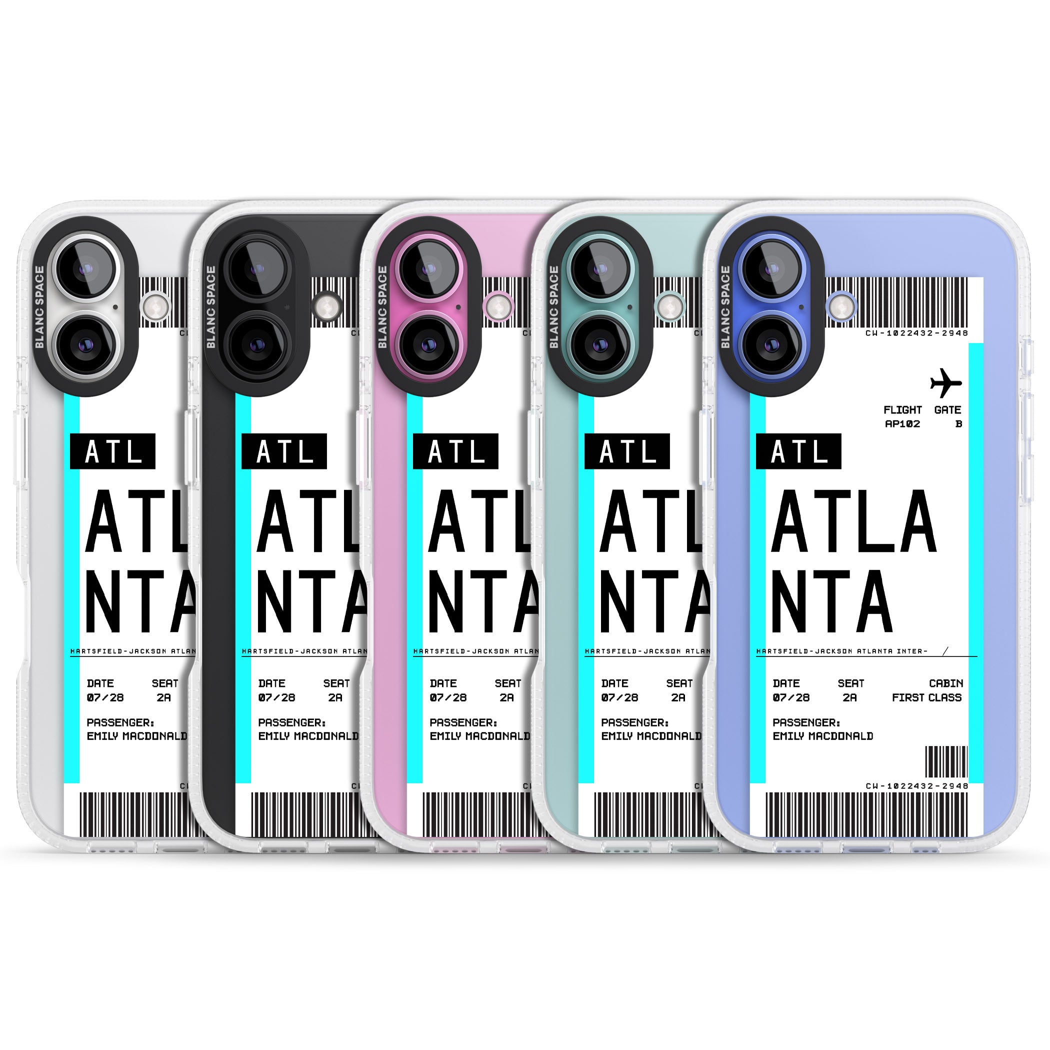 Personalised Atlanta Boarding Pass iPhone 16 / 16 Plus Clear Case Impact Air - Blanc Space