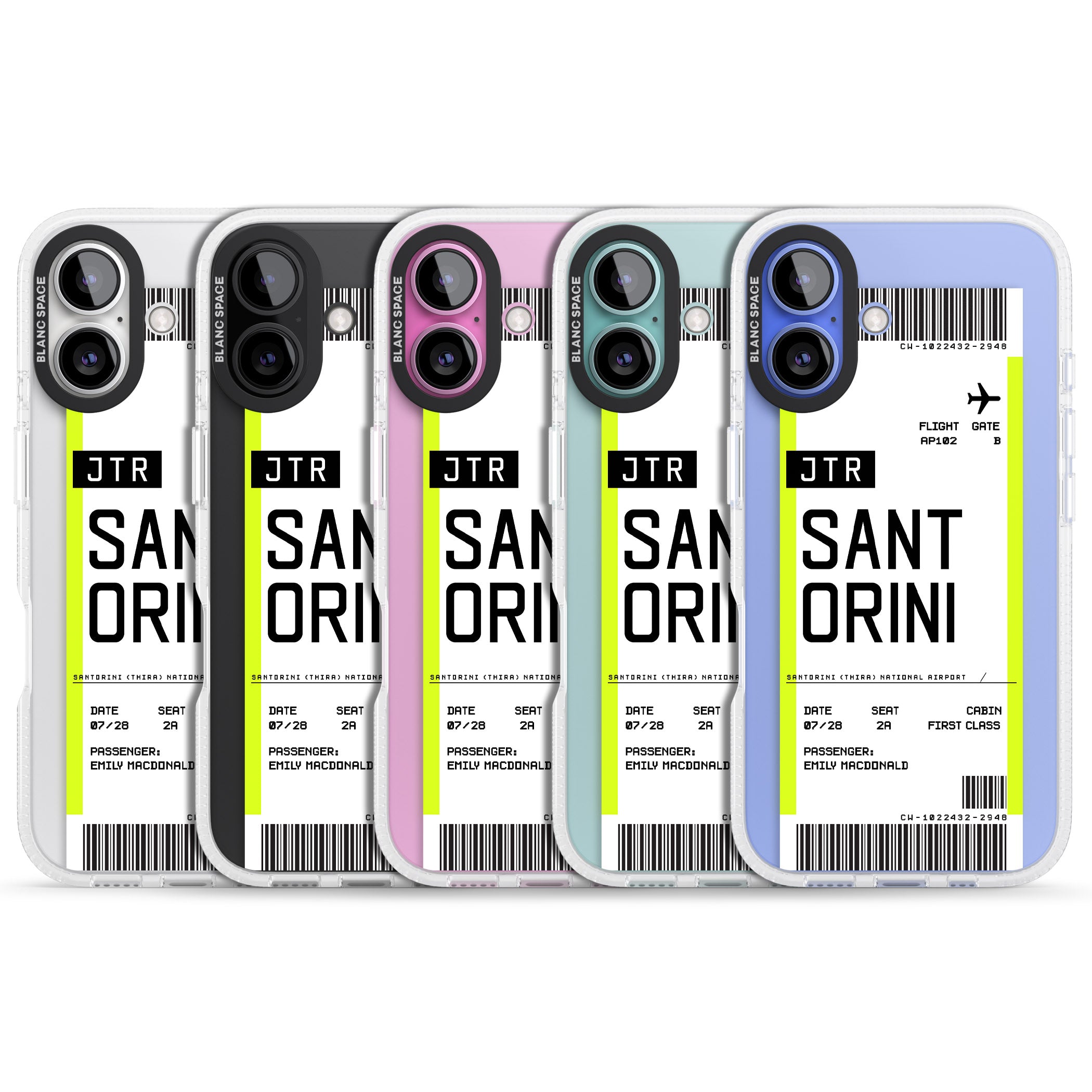 Personalised Santorini Boarding Pass iPhone 16 / 16 Plus Clear Case Impact Air - Blanc Space