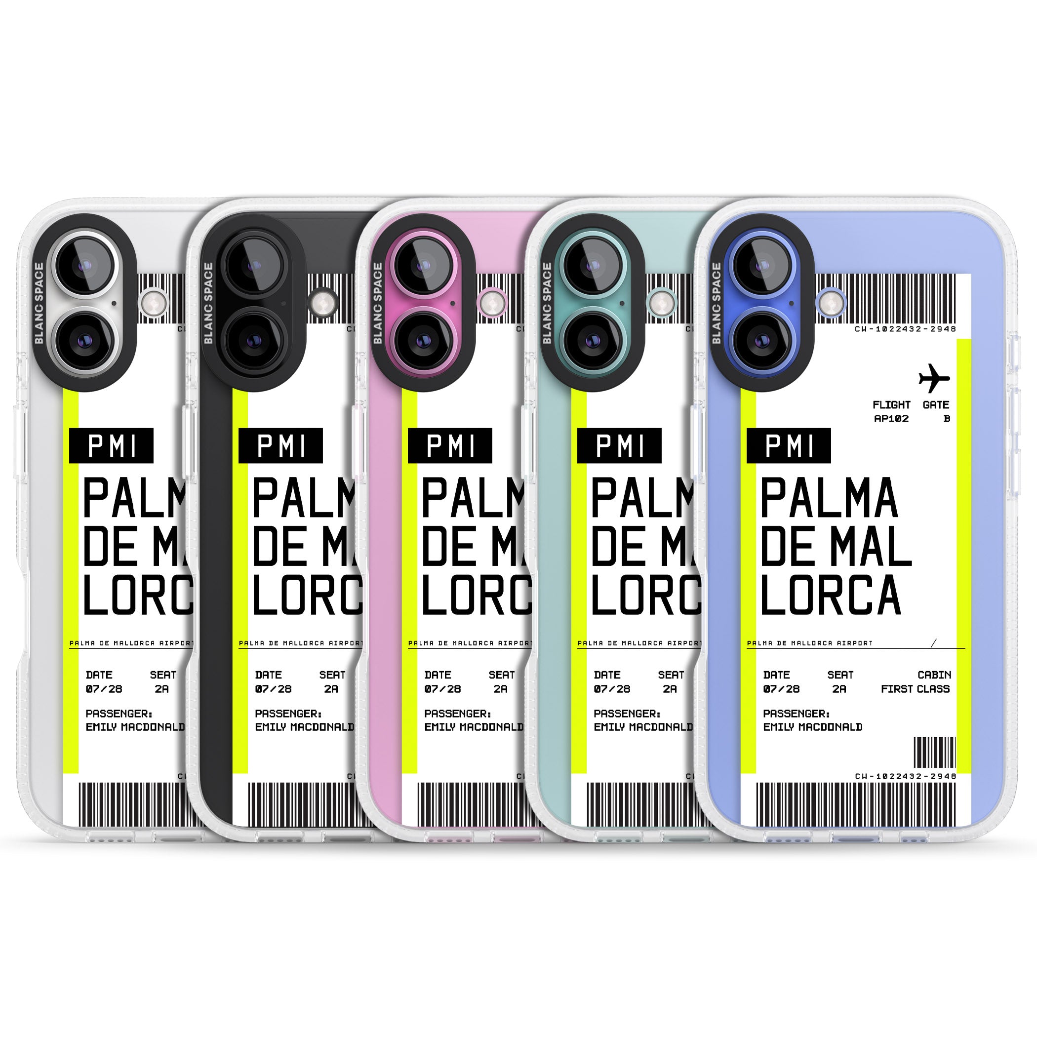 Personalised Palma De Mallorca Boarding Pass iPhone 16 / 16 Plus Clear Case Impact Air - Blanc Space