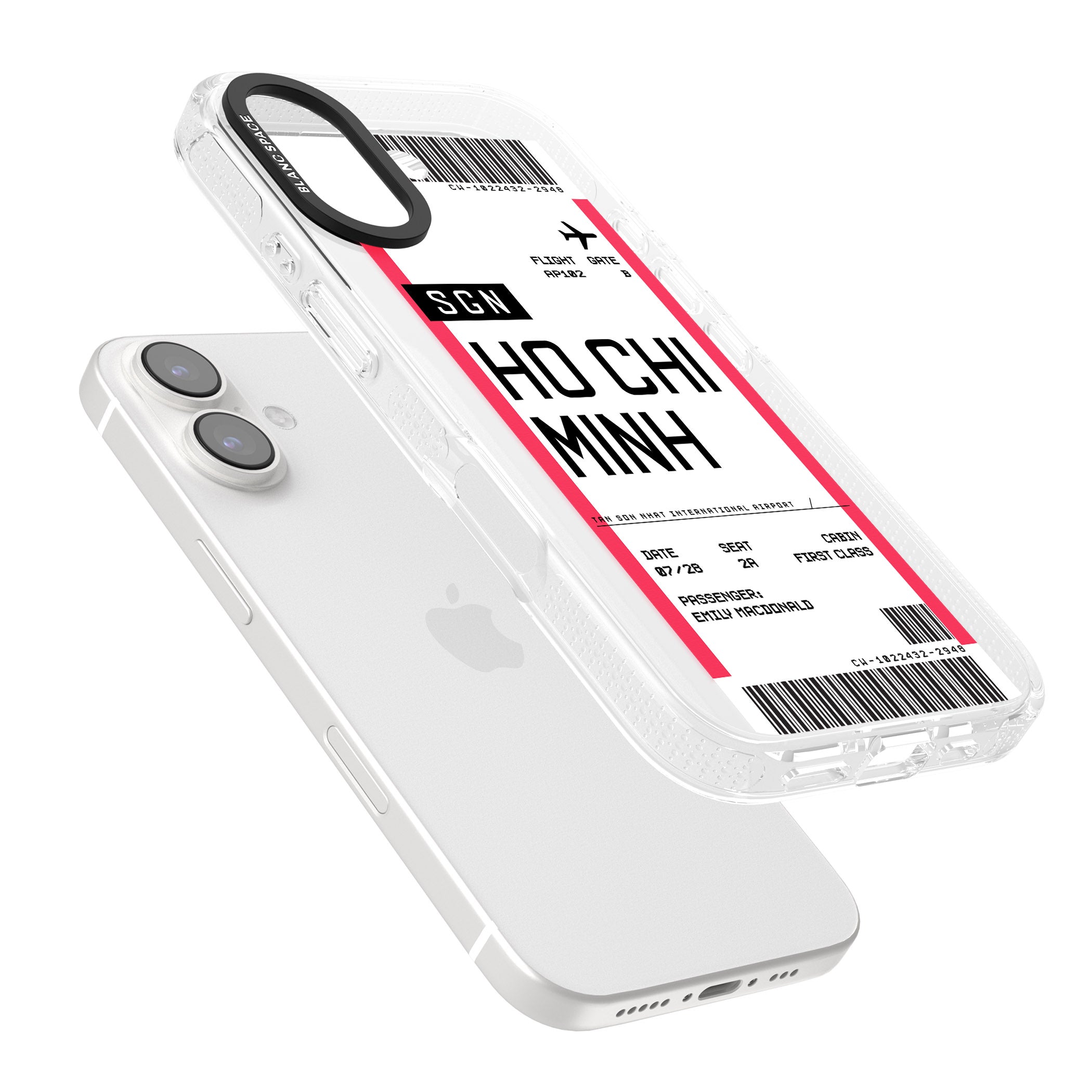 Personalised Ho Chi Minh City Boarding Pass iPhone 16 / 16 Plus Clear Case Impact Air - Blanc Space