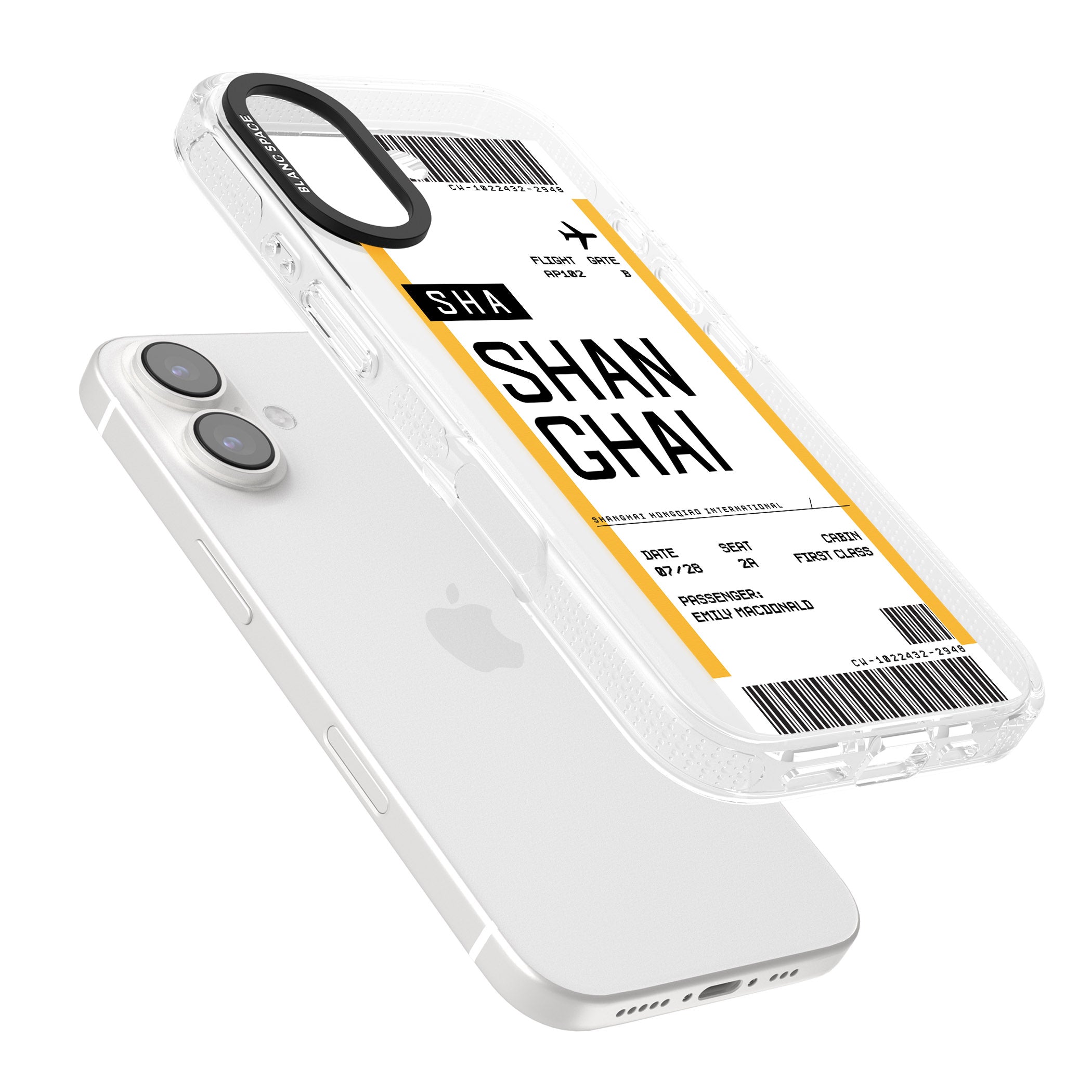 Personalised Shangai Boarding Pass iPhone 16 / 16 Plus Clear Case Impact Air - Blanc Space