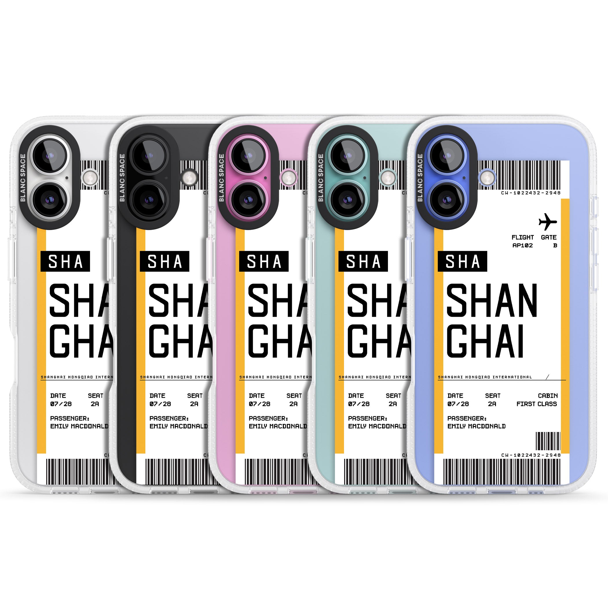 Personalised Shangai Boarding Pass iPhone 16 / 16 Plus Clear Case Impact Air - Blanc Space