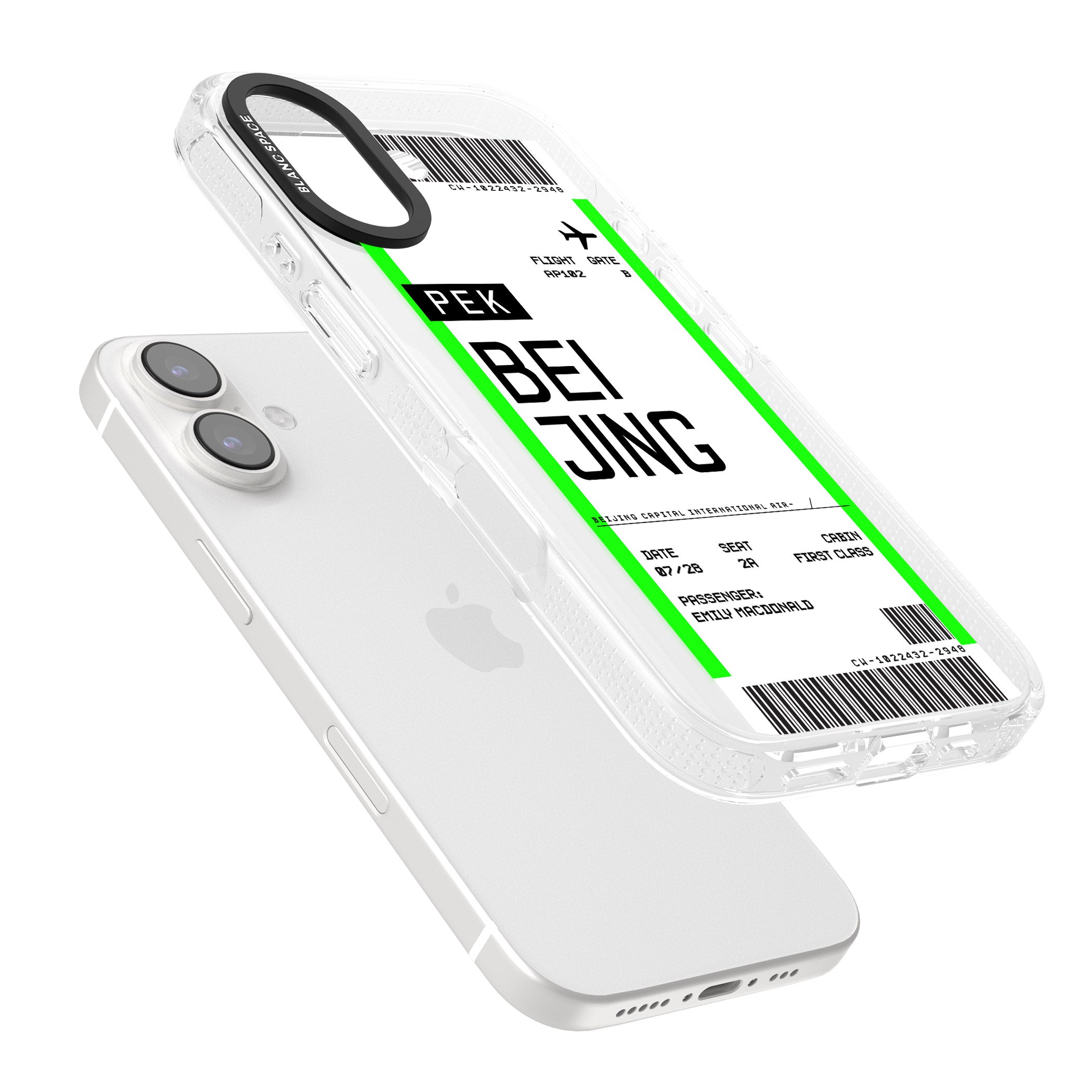 Personalised Beijing Boarding Pass iPhone 16 / 16 Plus Clear Case Impact Air - Blanc Space