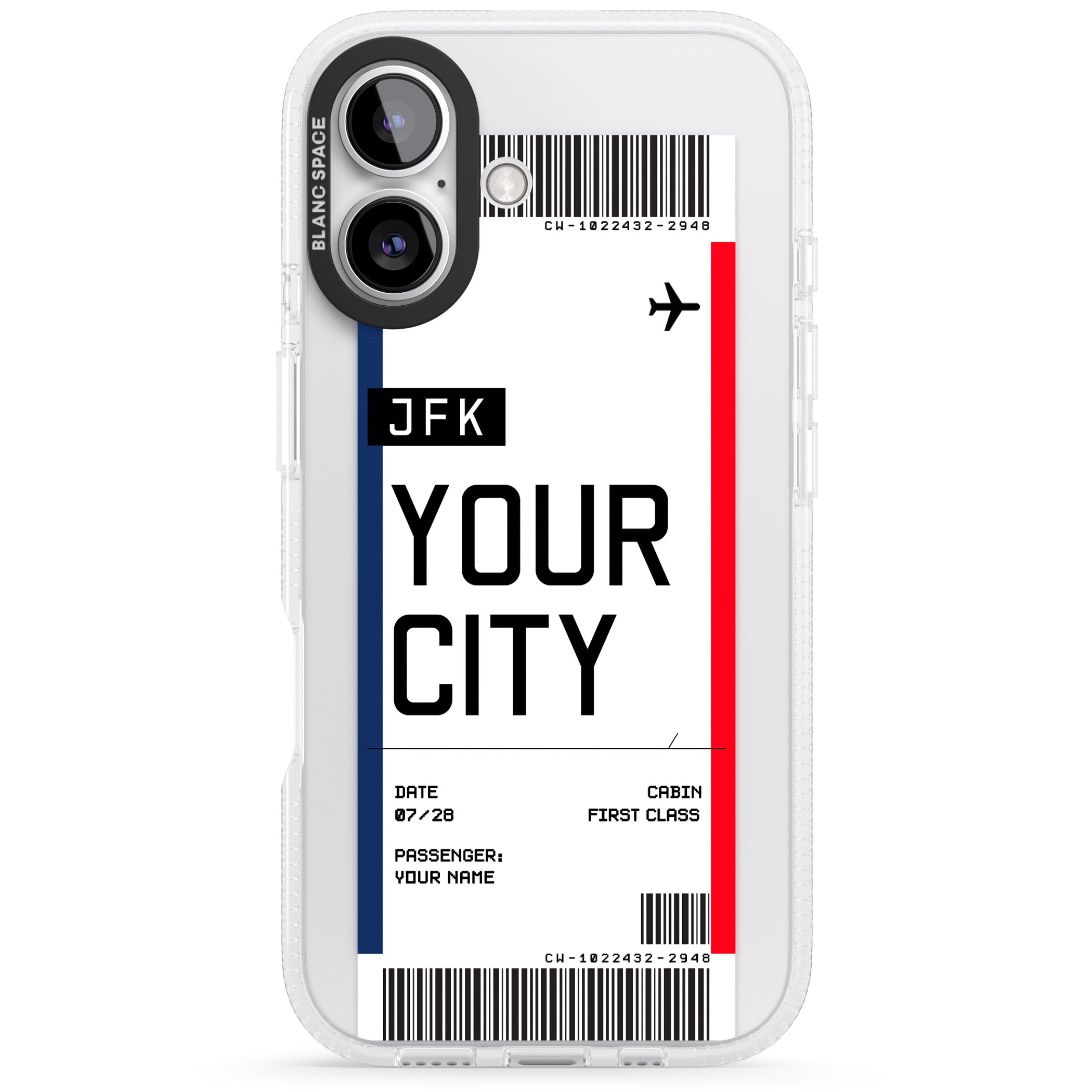 Personalised Create Your Own Boarding Pass Ticket iPhone 16 / 16 Plus Clear Case Impact Air - Blanc Space