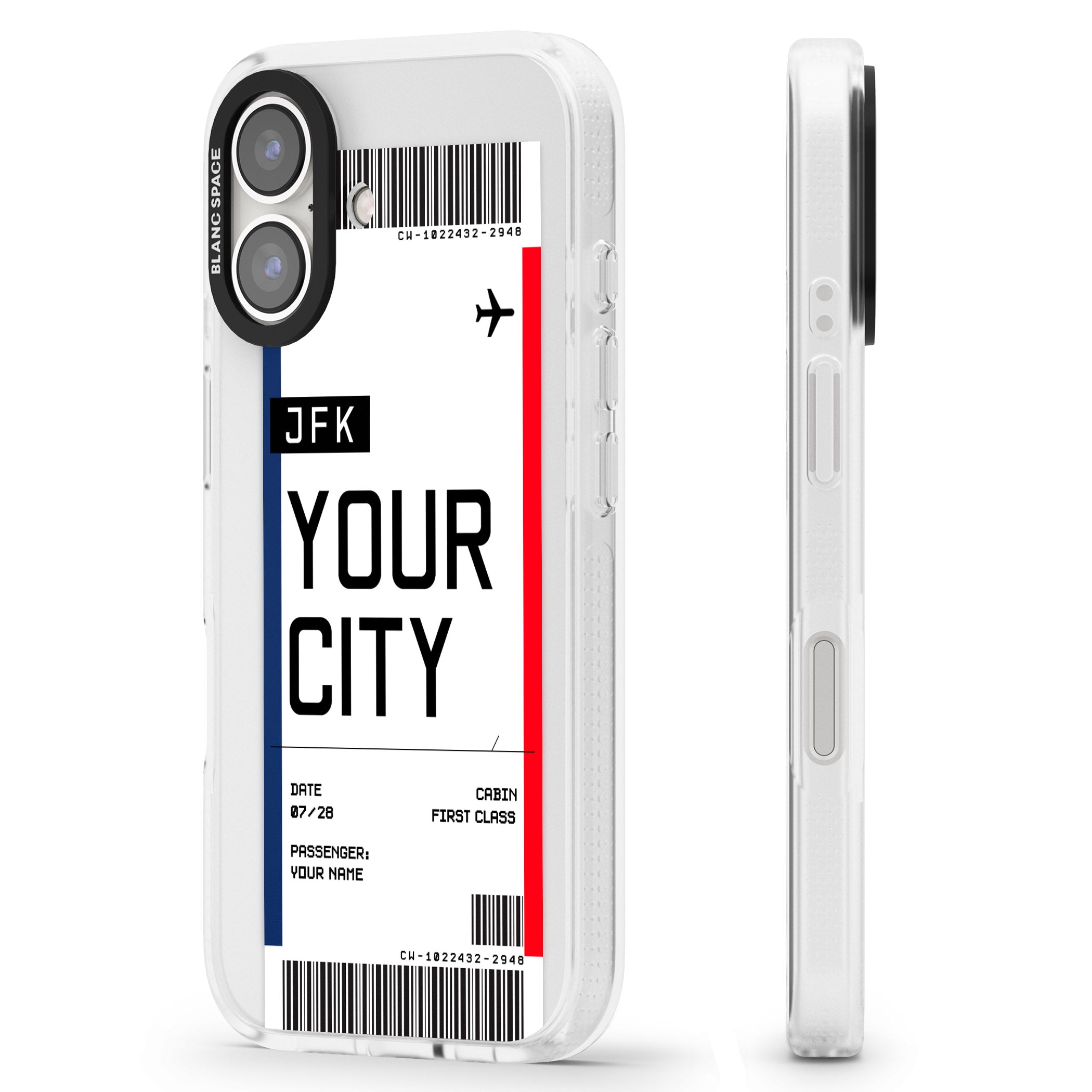 Personalised Create Your Own Boarding Pass Ticket iPhone 16 / 16 Plus Clear Case Impact Air - Blanc Space