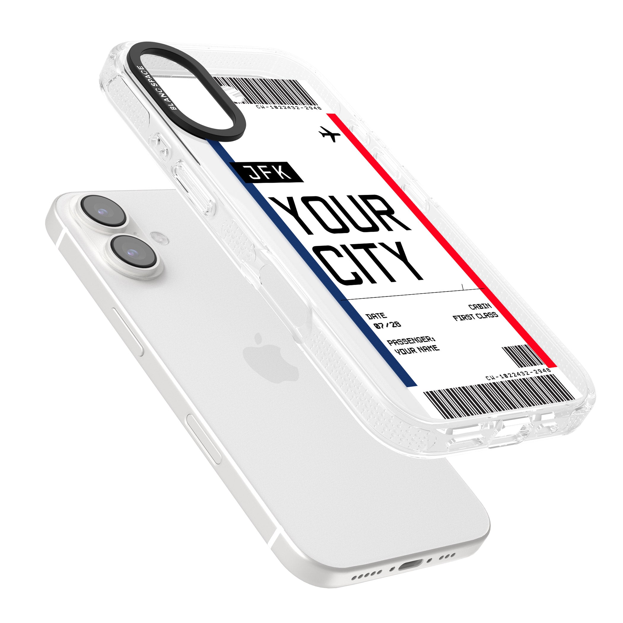 Personalised Create Your Own Boarding Pass Ticket iPhone 16 / 16 Plus Clear Case Impact Air - Blanc Space