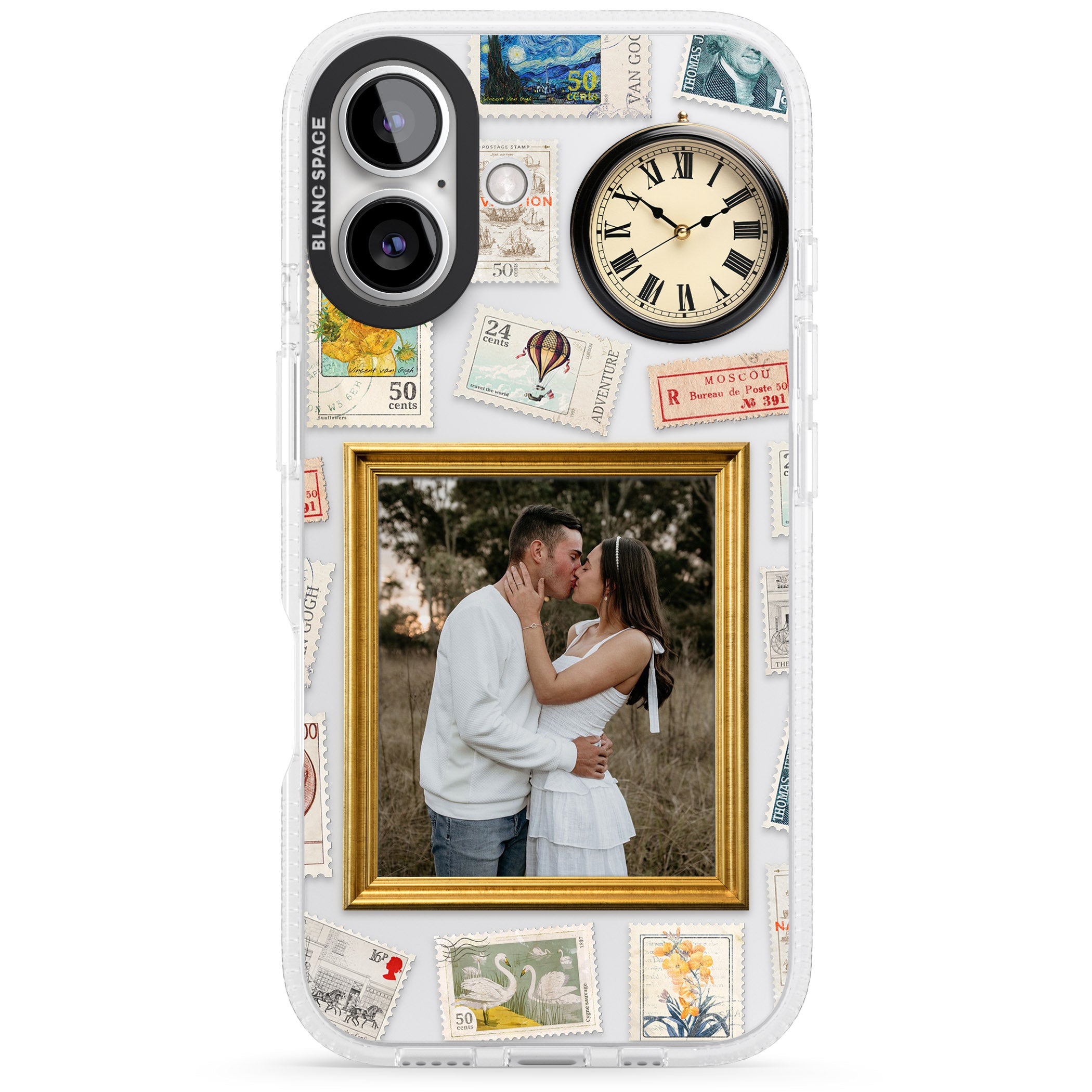 Personalised Vintage Photo Frame Collage iPhone 16 / 16 Plus Clear Case Impact Air - Blanc Space