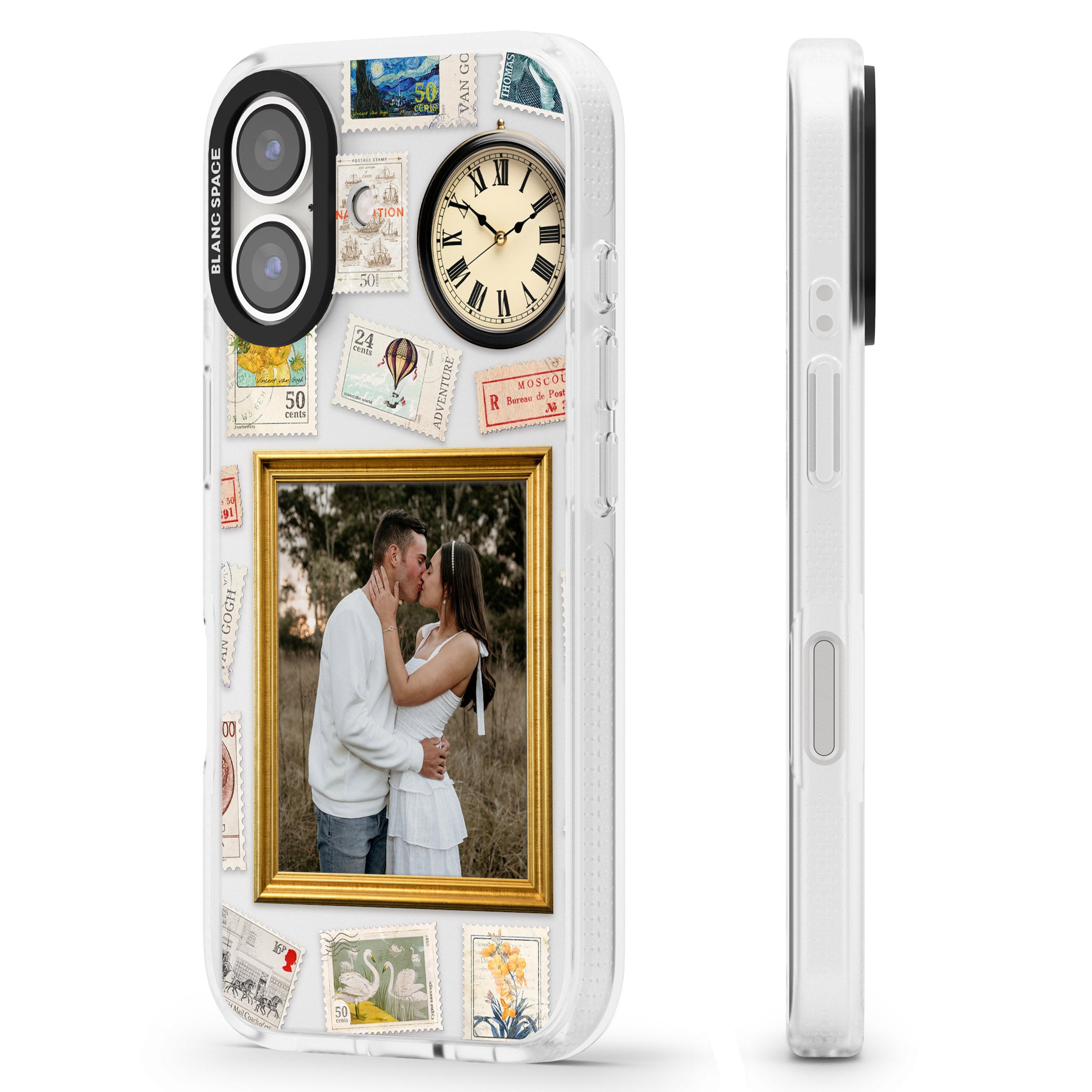 Personalised Vintage Photo Frame Collage iPhone 16 / 16 Plus Clear Case Impact Air - Blanc Space