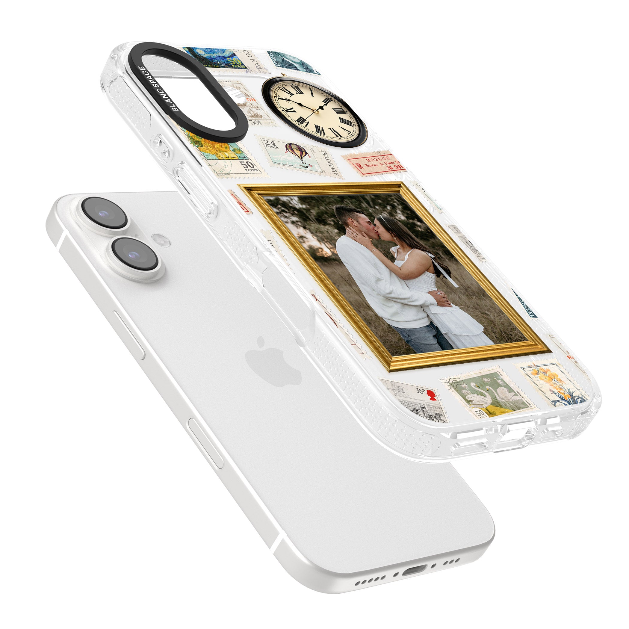 Personalised Vintage Photo Frame Collage iPhone 16 / 16 Plus Clear Case Impact Air - Blanc Space