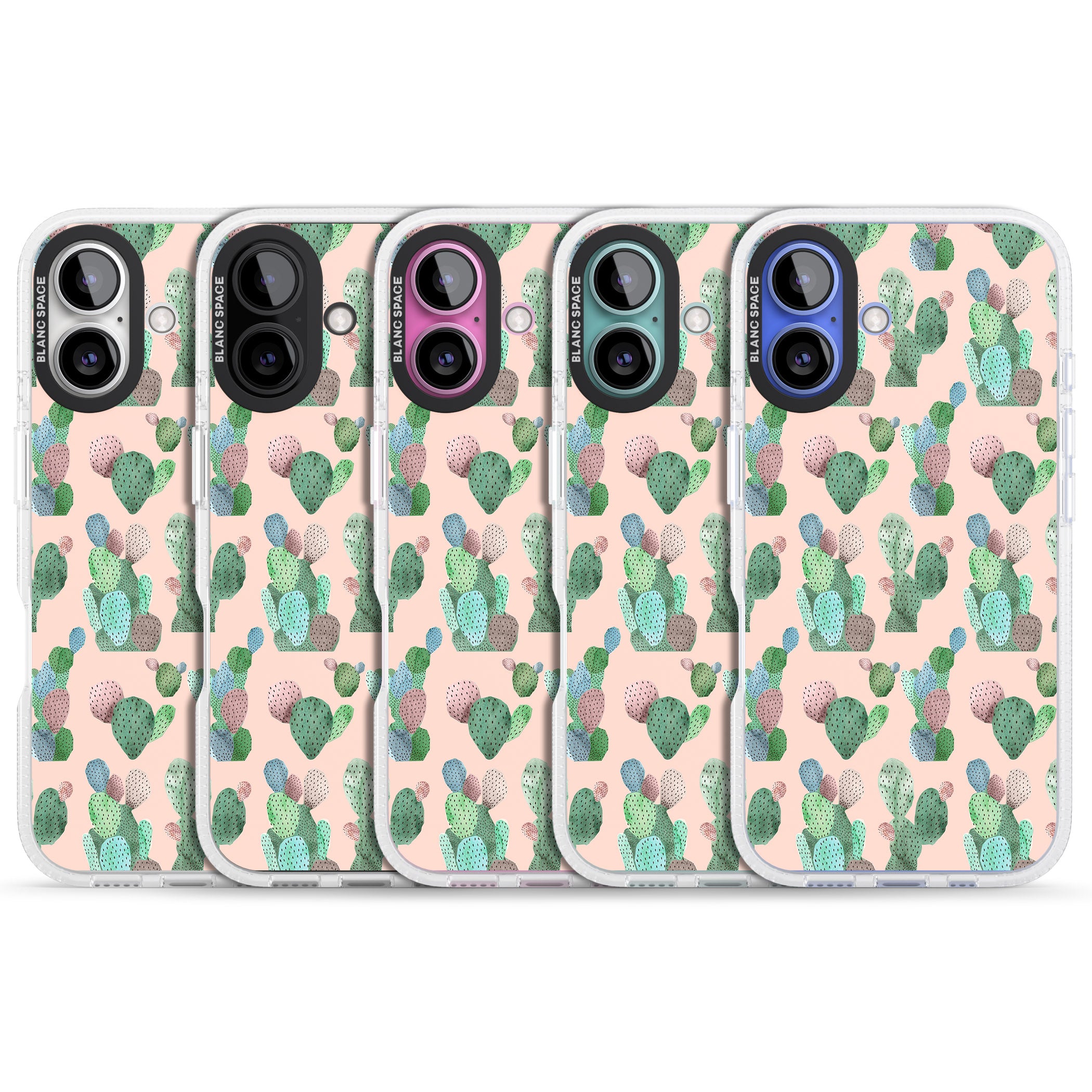 Pink Cactus Pattern Design iPhone 16 / 16 Plus Clear Case Impact Air - Blanc Space