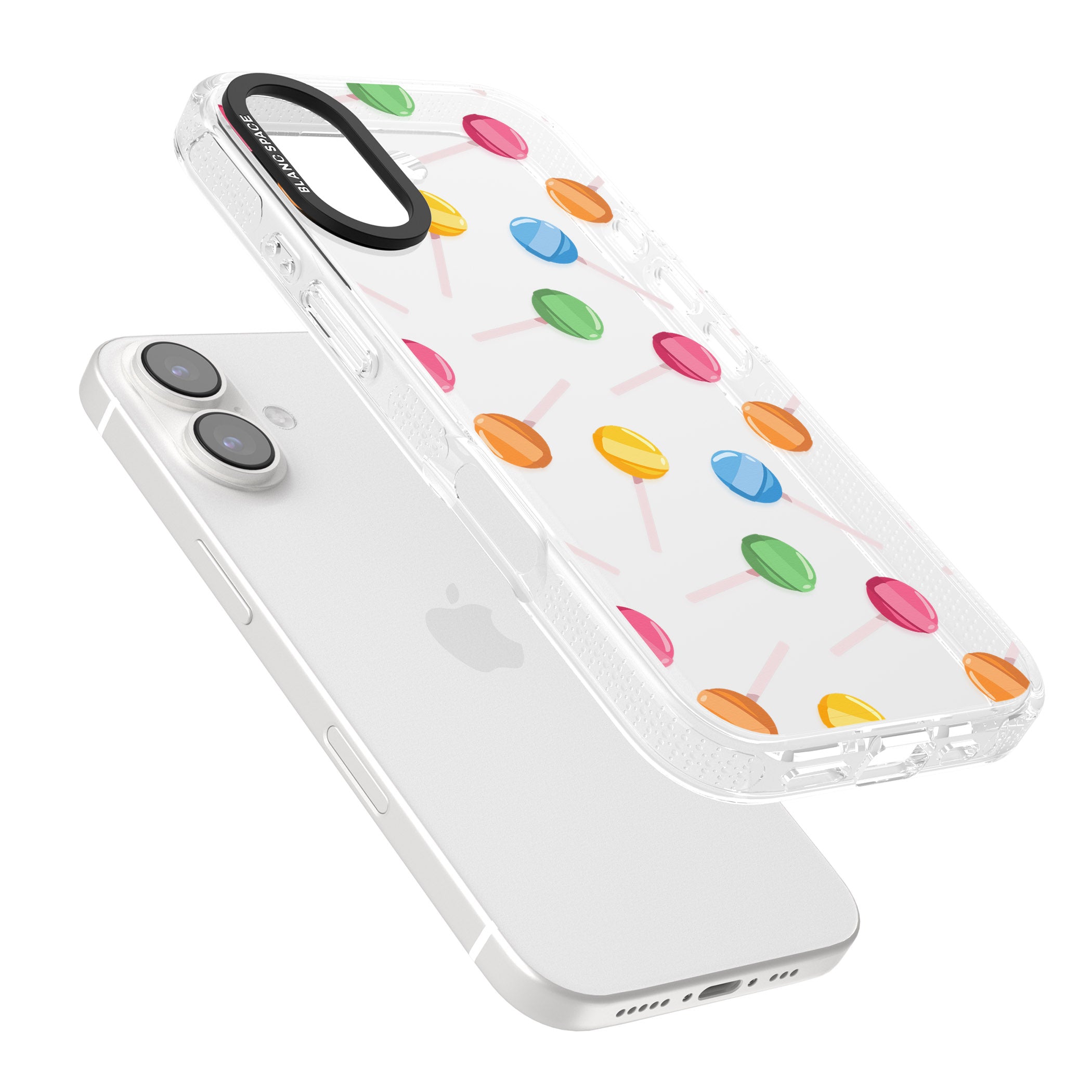 Lollipop Pattern iPhone 16 / 16 Plus Clear Case Impact Air - Blanc Space