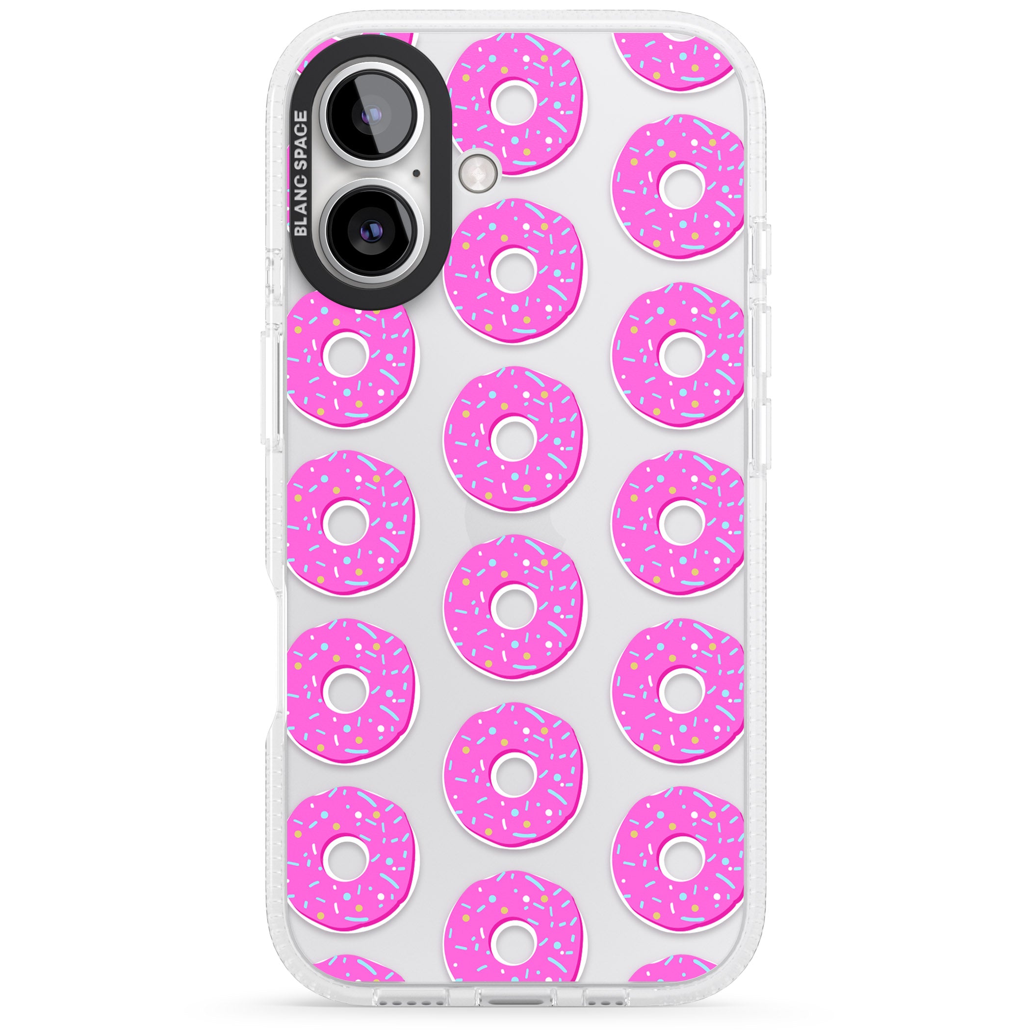 Pink Donut Pattern iPhone 16 / 16 Plus Clear Case Impact Air - Blanc Space