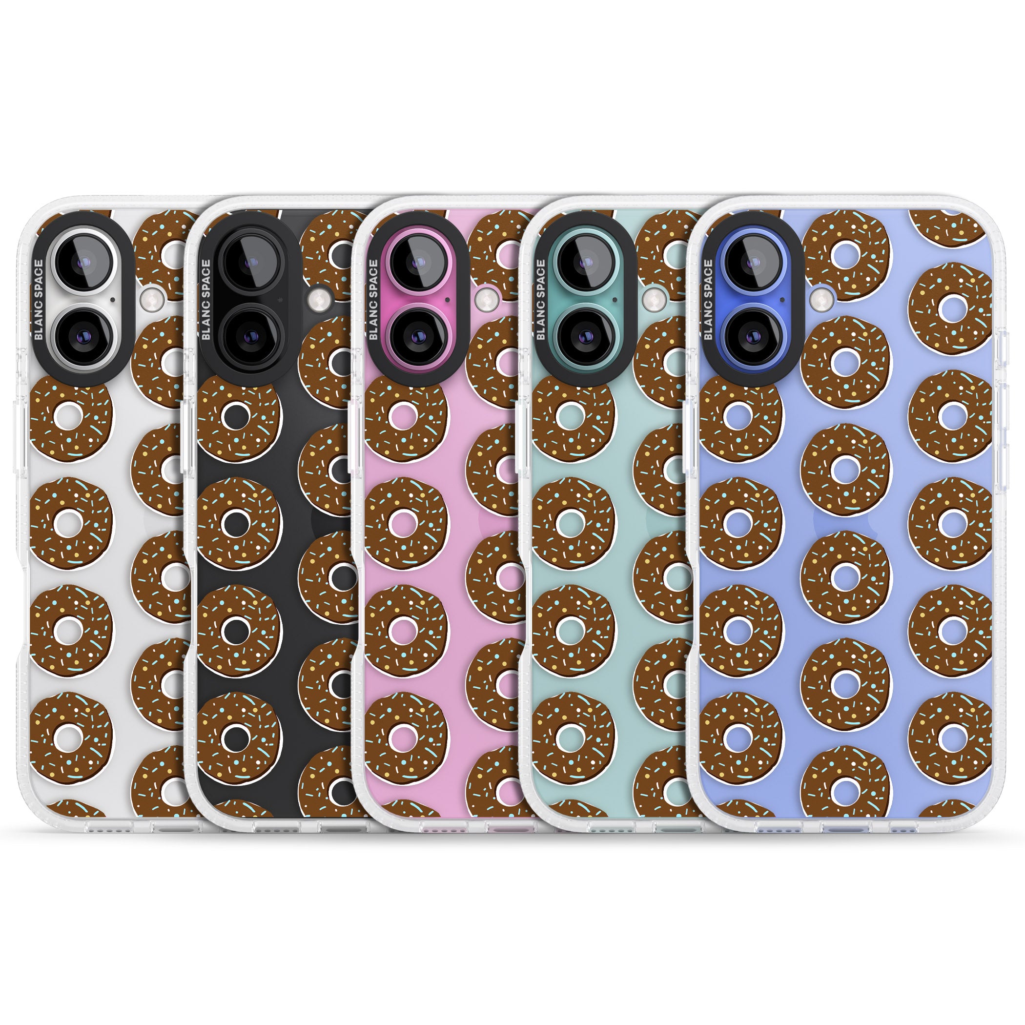 Chocolate Donut Pattern iPhone 16 / 16 Plus Clear Case Impact Air - Blanc Space