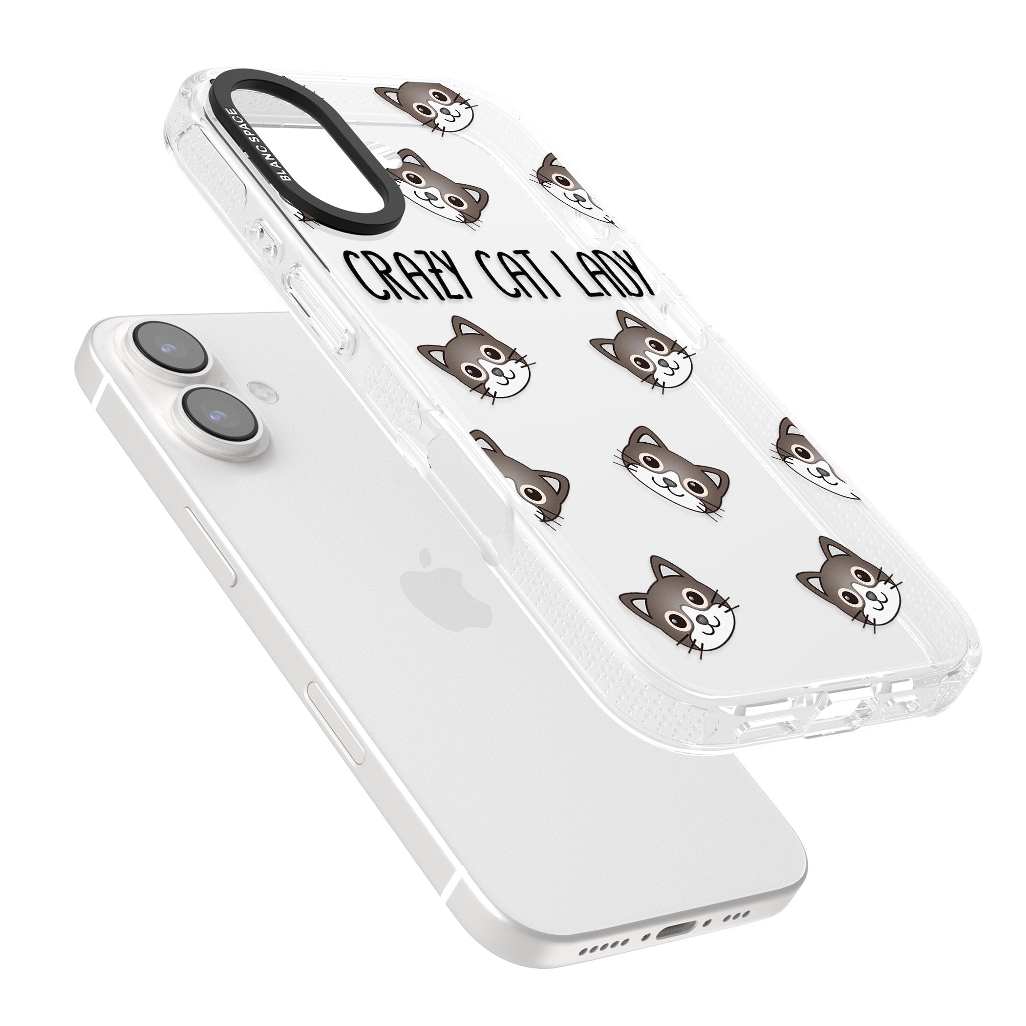 Crazy Cat Lady iPhone 16 / 16 Plus Clear Case Impact Air - Blanc Space