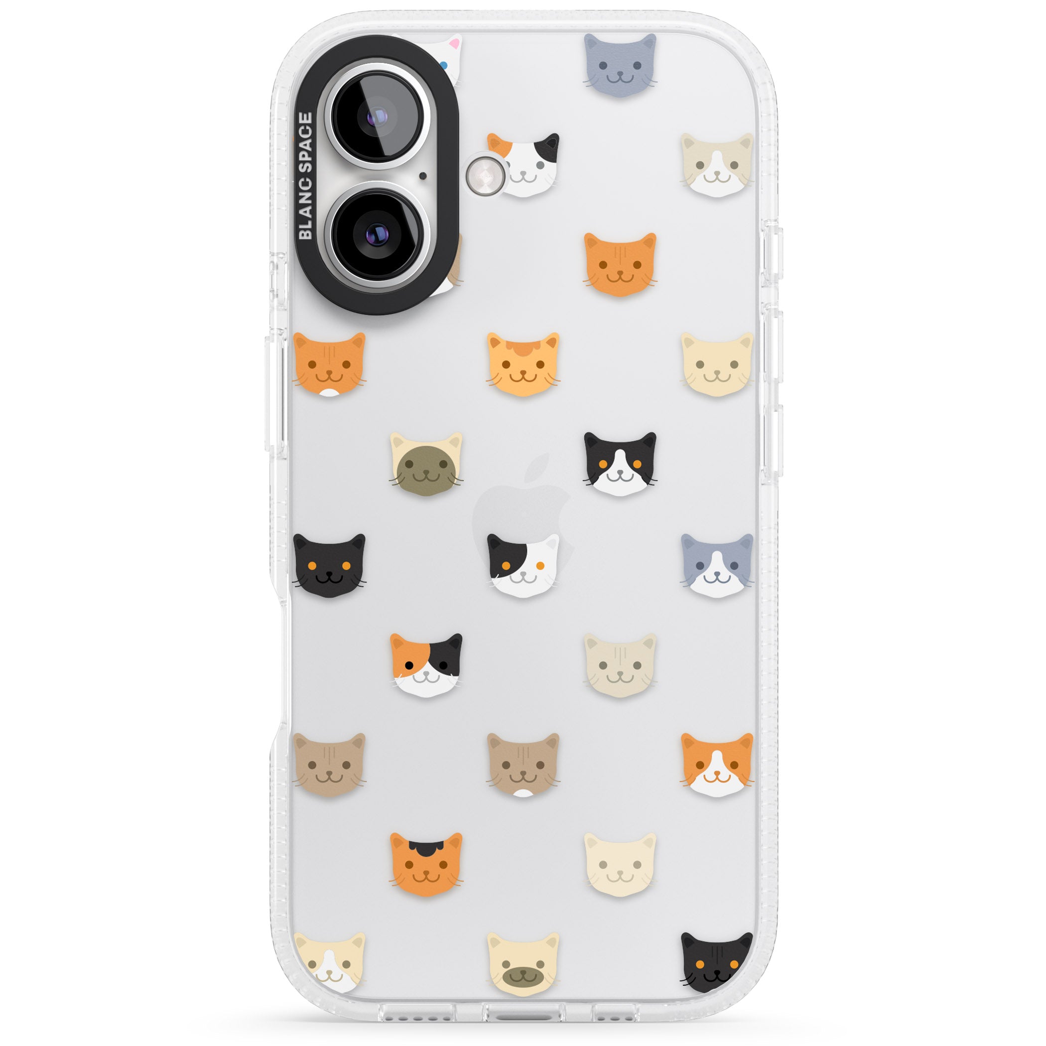 Cute Cat Face Transparent iPhone 16 / 16 Plus Clear Case Impact Air - Blanc Space