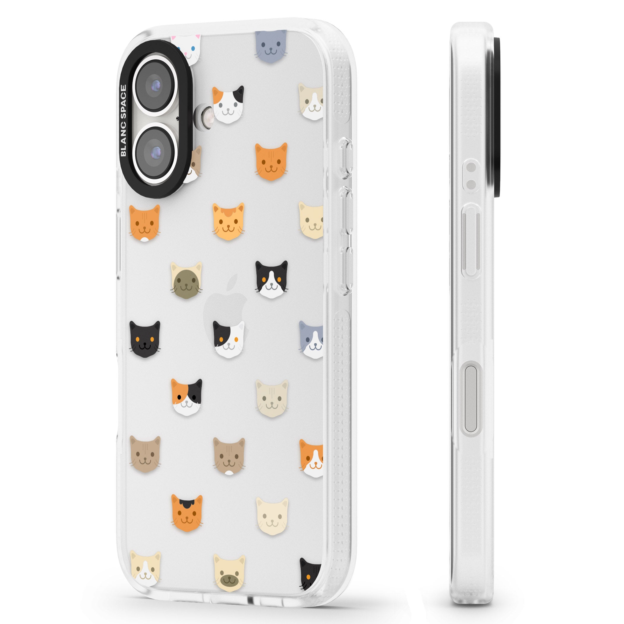Cute Cat Face Transparent iPhone 16 / 16 Plus Clear Case Impact Air - Blanc Space