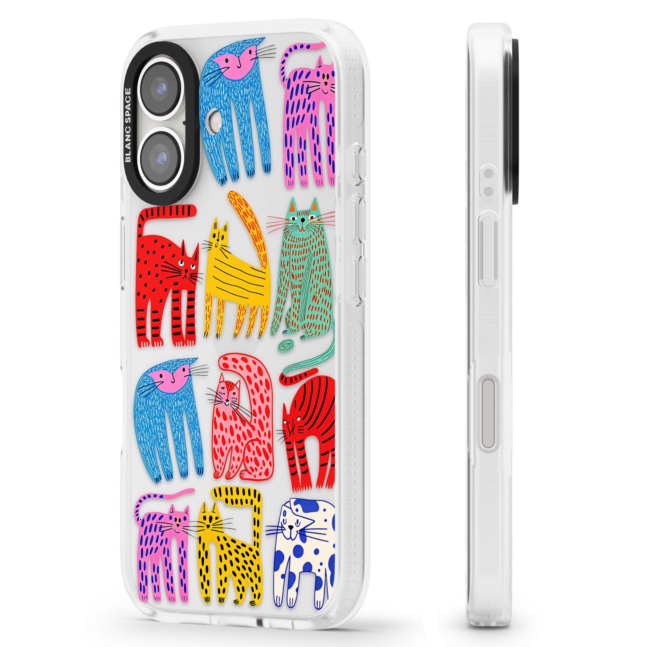 Abstract Colourful Cats iPhone 16 / 16 Plus Clear Case Impact Air - Blanc Space