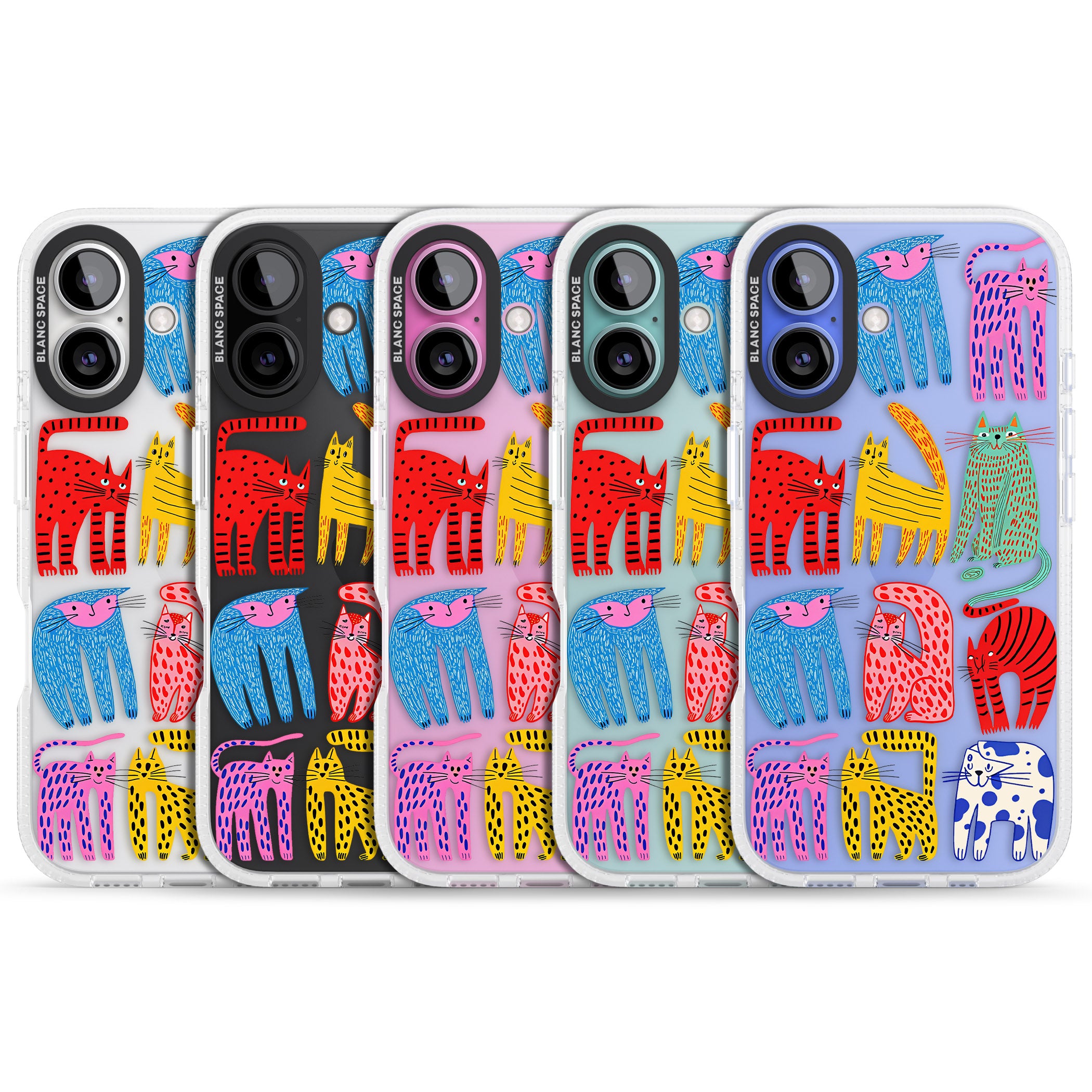 Abstract Colourful Cats iPhone 16 / 16 Plus Clear Case Impact Air - Blanc Space