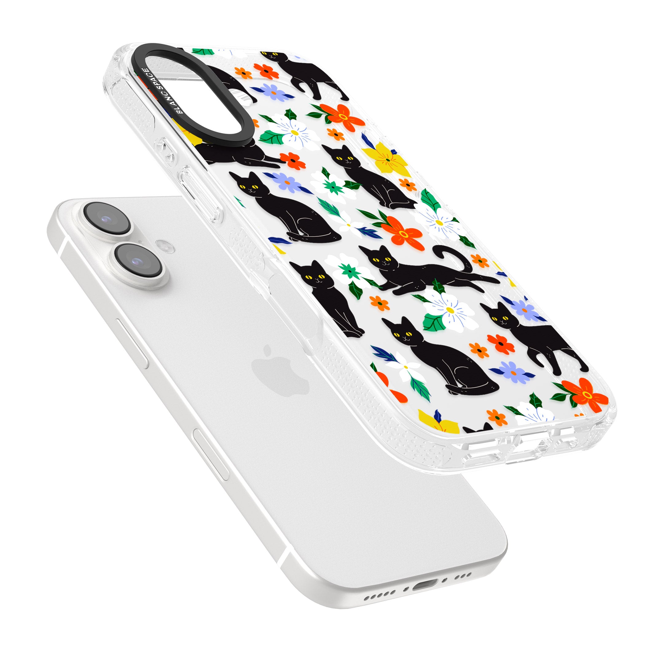 Cats & Flowers iPhone 16 / 16 Plus Clear Case Impact Air - Blanc Space