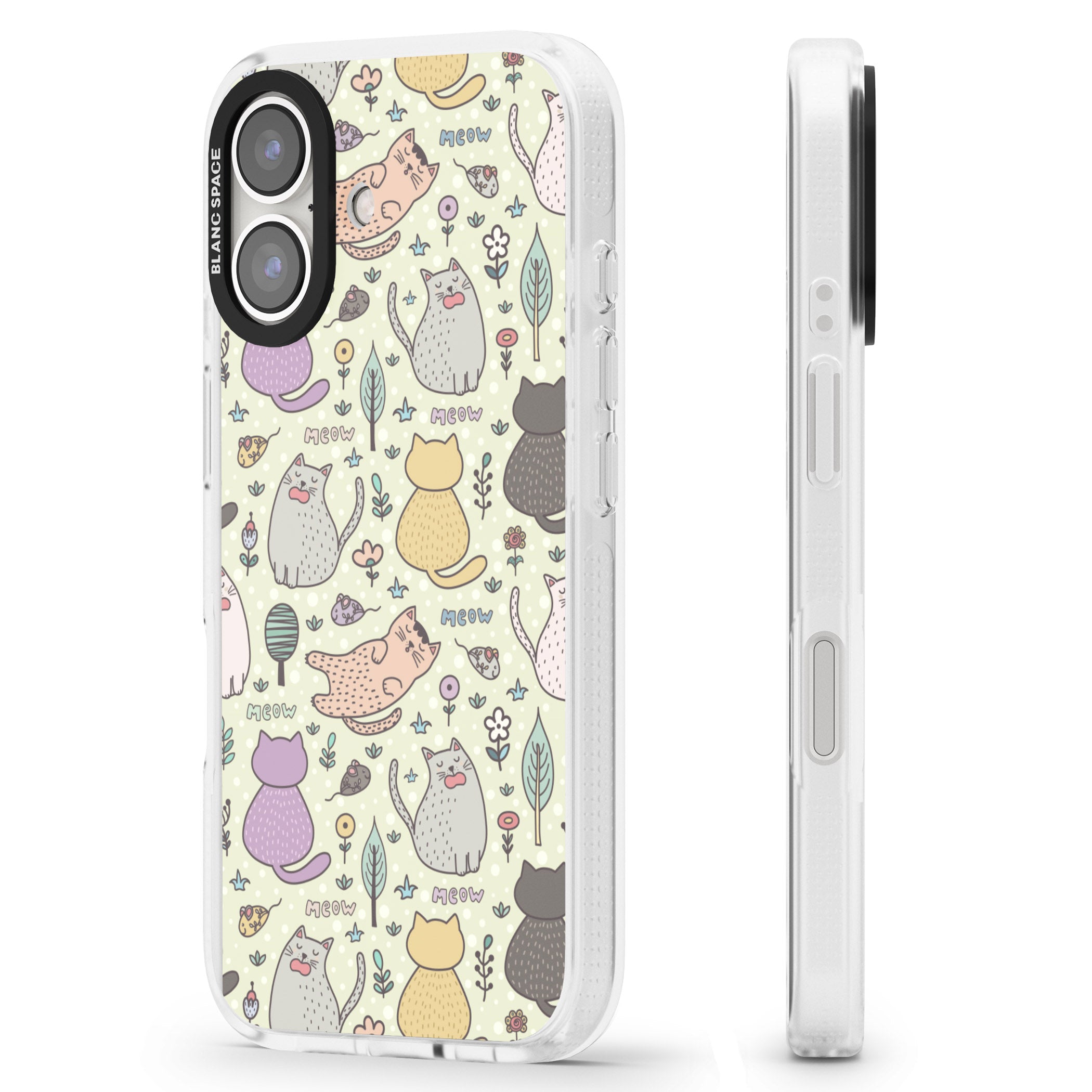 Cat Pattern Cream iPhone 16 / 16 Plus Clear Case Impact Air - Blanc Space