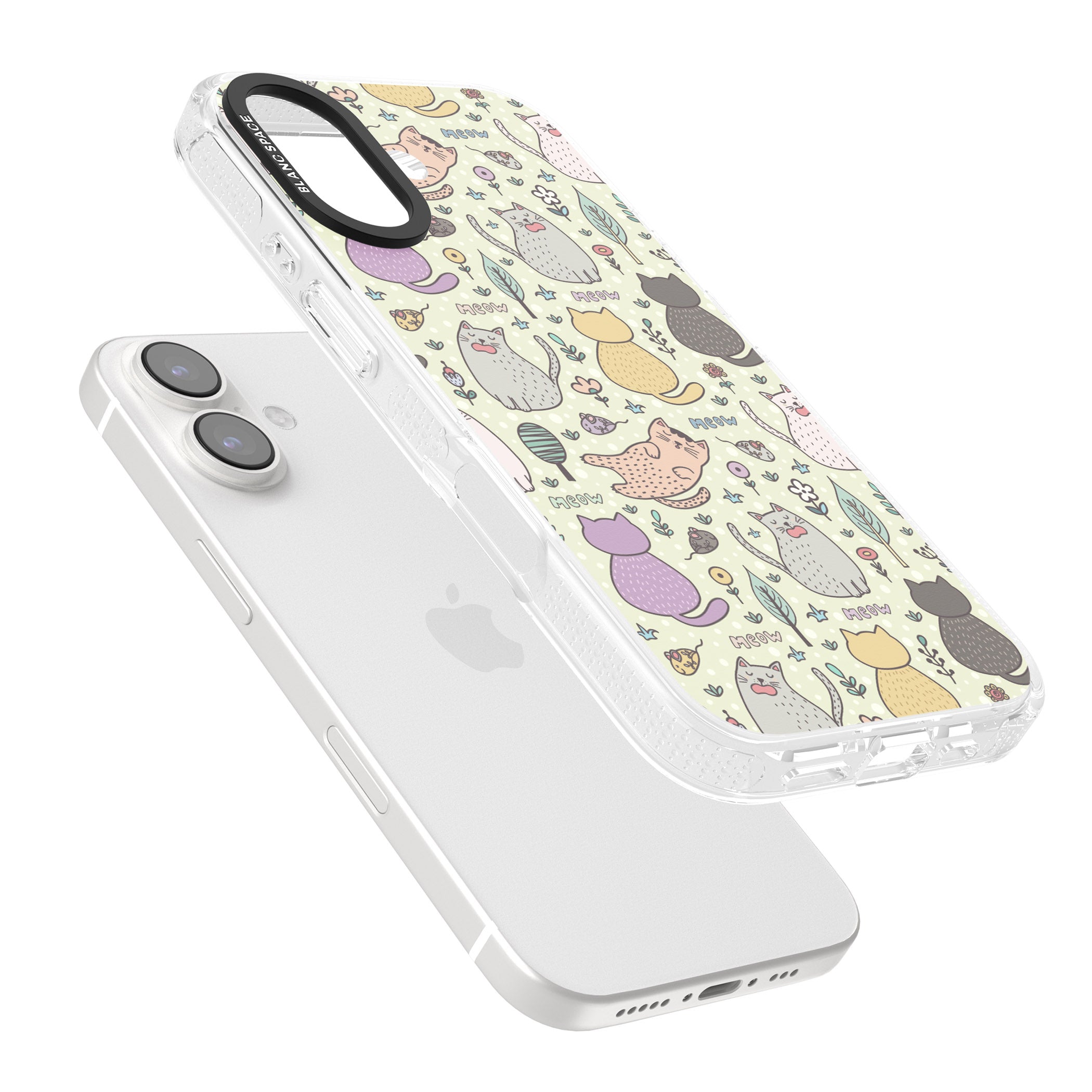 Cat Pattern Cream iPhone 16 / 16 Plus Clear Case Impact Air - Blanc Space