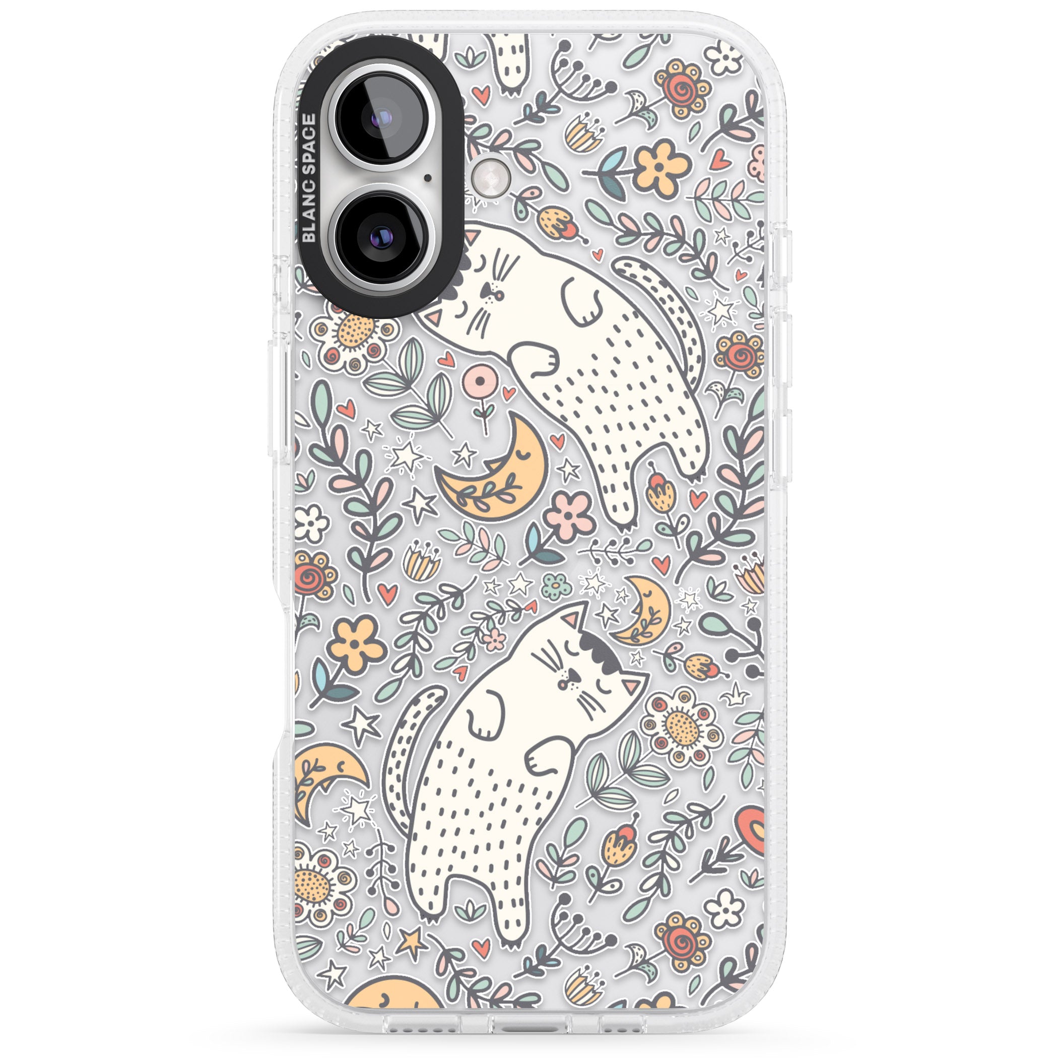 Sleeping Cat Pattern iPhone 16 / 16 Plus Clear Case Impact Air - Blanc Space