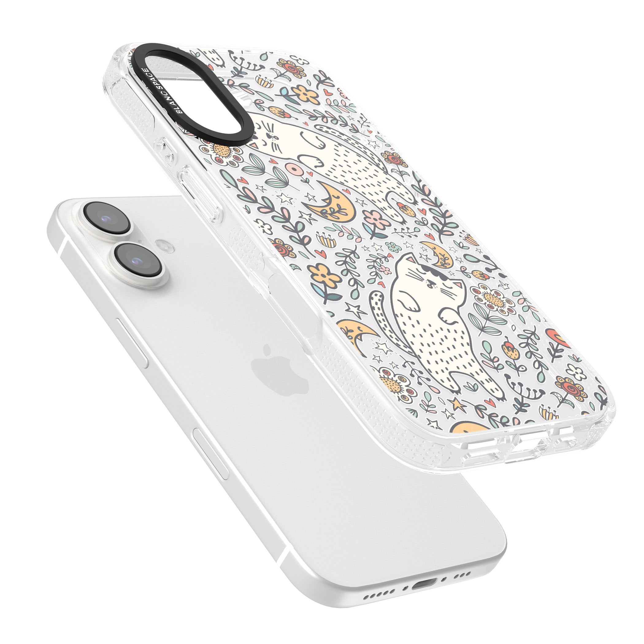 Sleeping Cat Pattern iPhone 16 / 16 Plus Clear Case Impact Air - Blanc Space