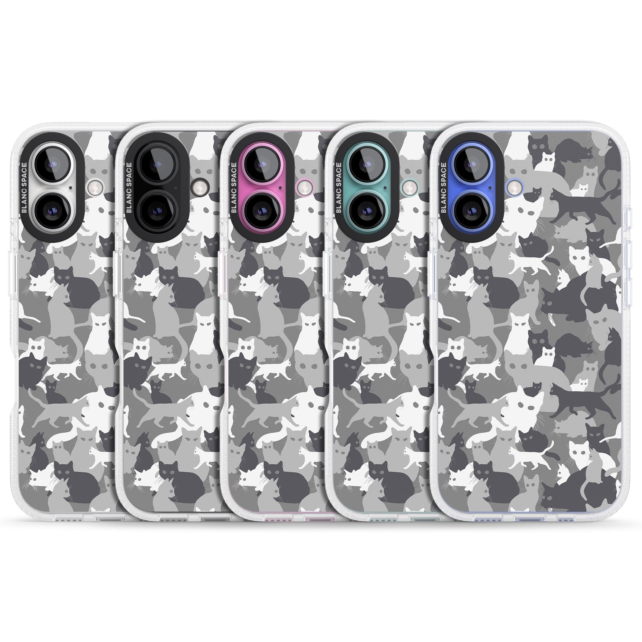 Dark Grey Cat Camouflage Pattern iPhone 16 / 16 Plus Clear Case Impact Air - Blanc Space