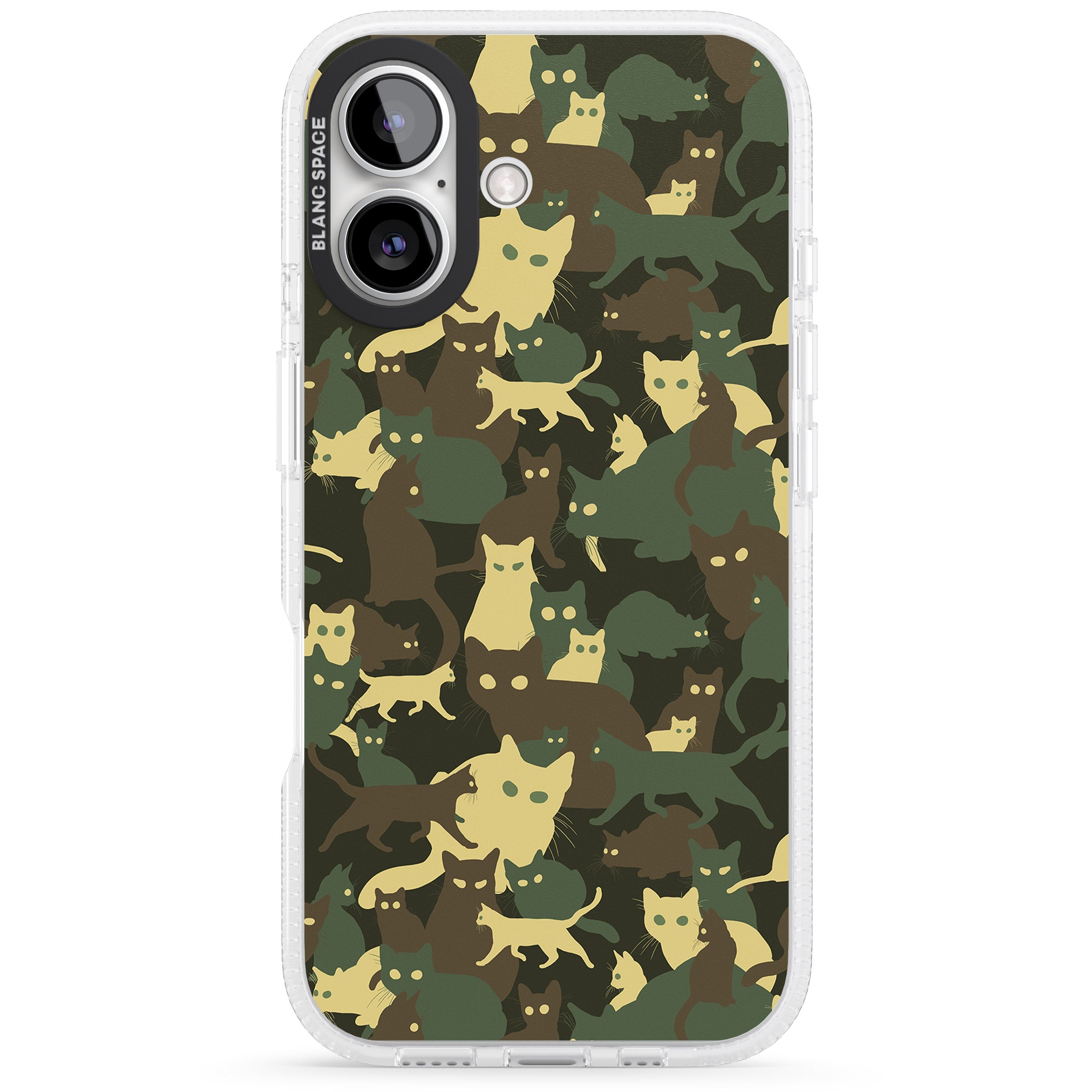 Forest Green Cat Camouflage Pattern iPhone 16 / 16 Plus Clear Case Impact Air - Blanc Space
