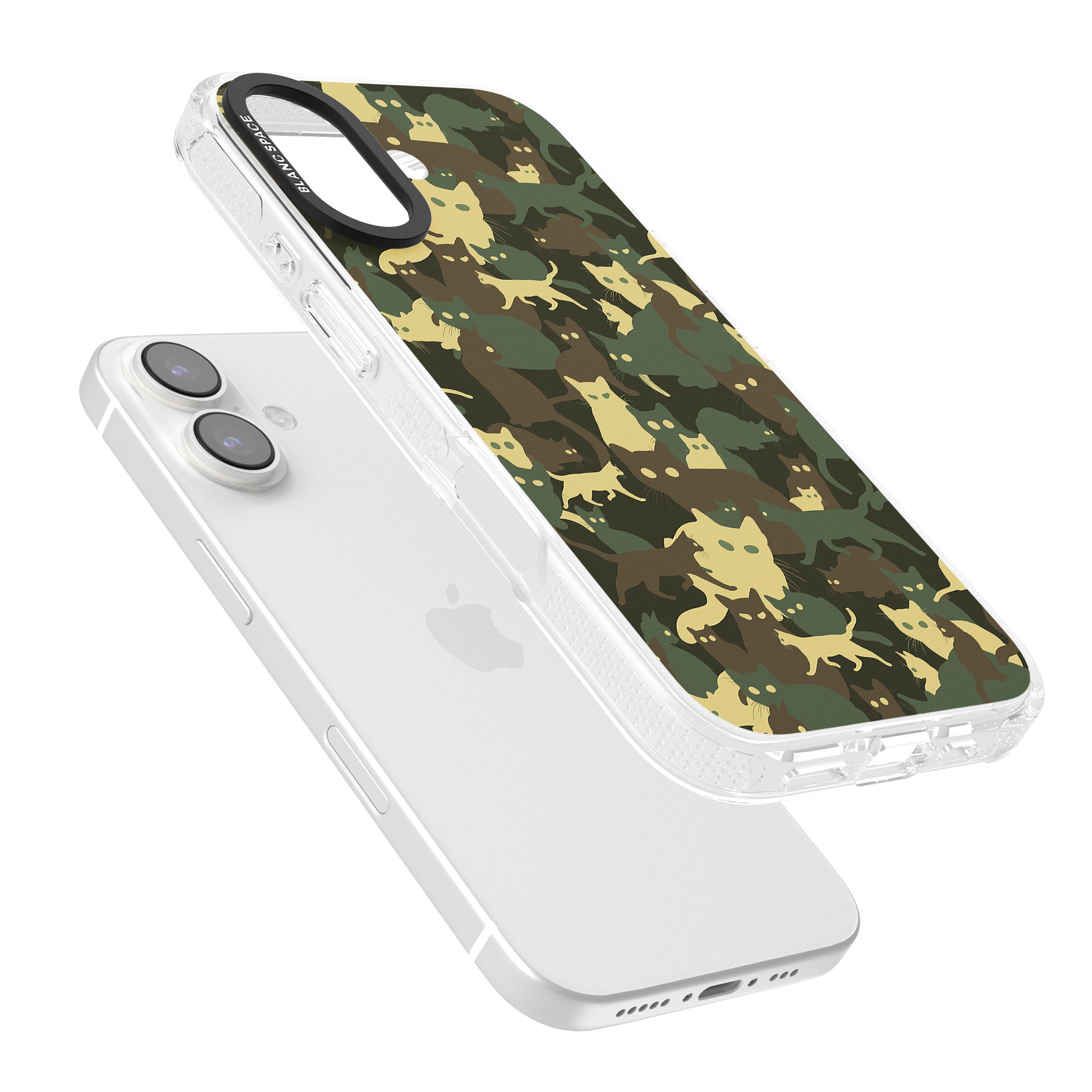 Forest Green Cat Camouflage Pattern iPhone 16 / 16 Plus Clear Case Impact Air - Blanc Space