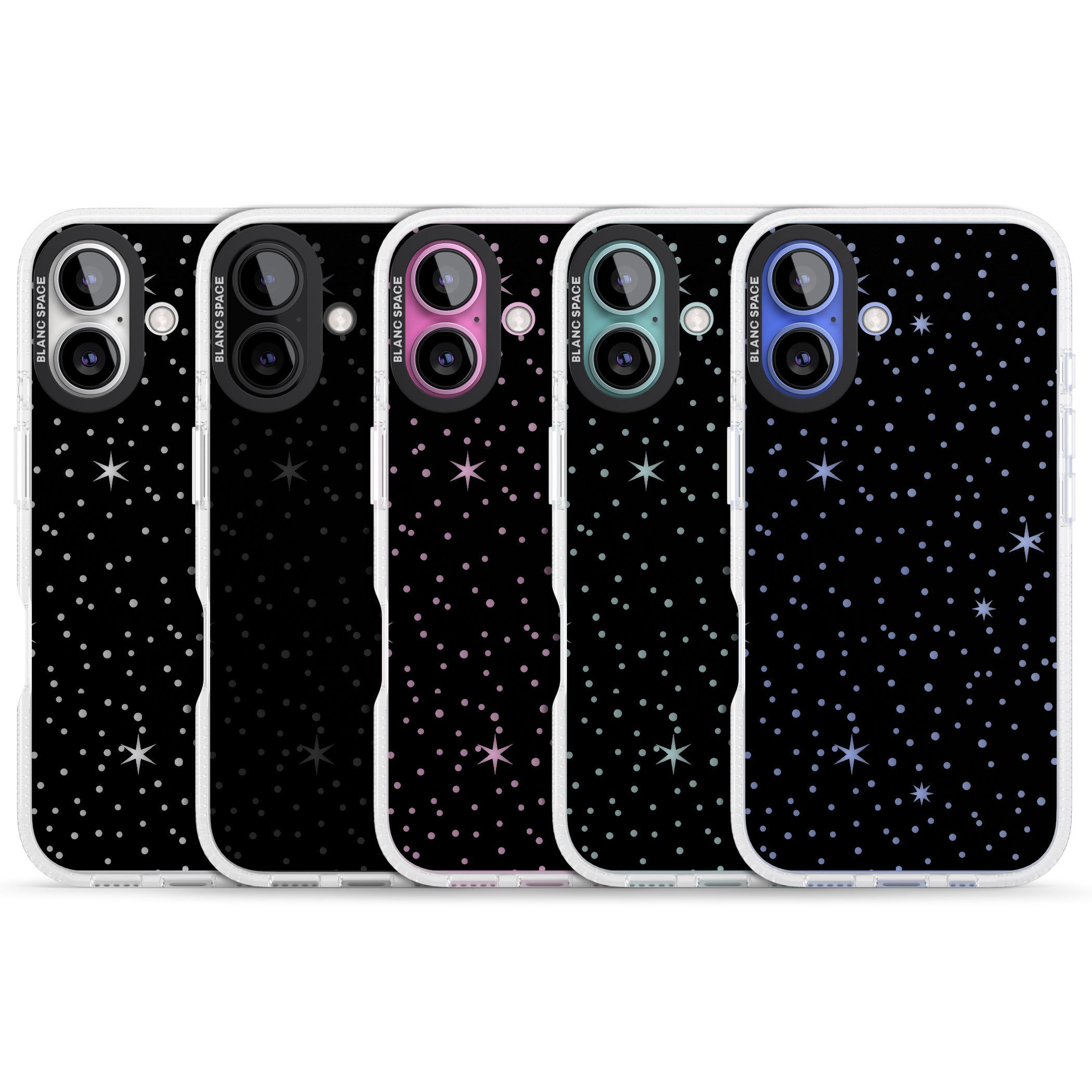 Celestial Cut-Out Stars iPhone 16 / 16 Plus Clear Case Impact Air - Blanc Space