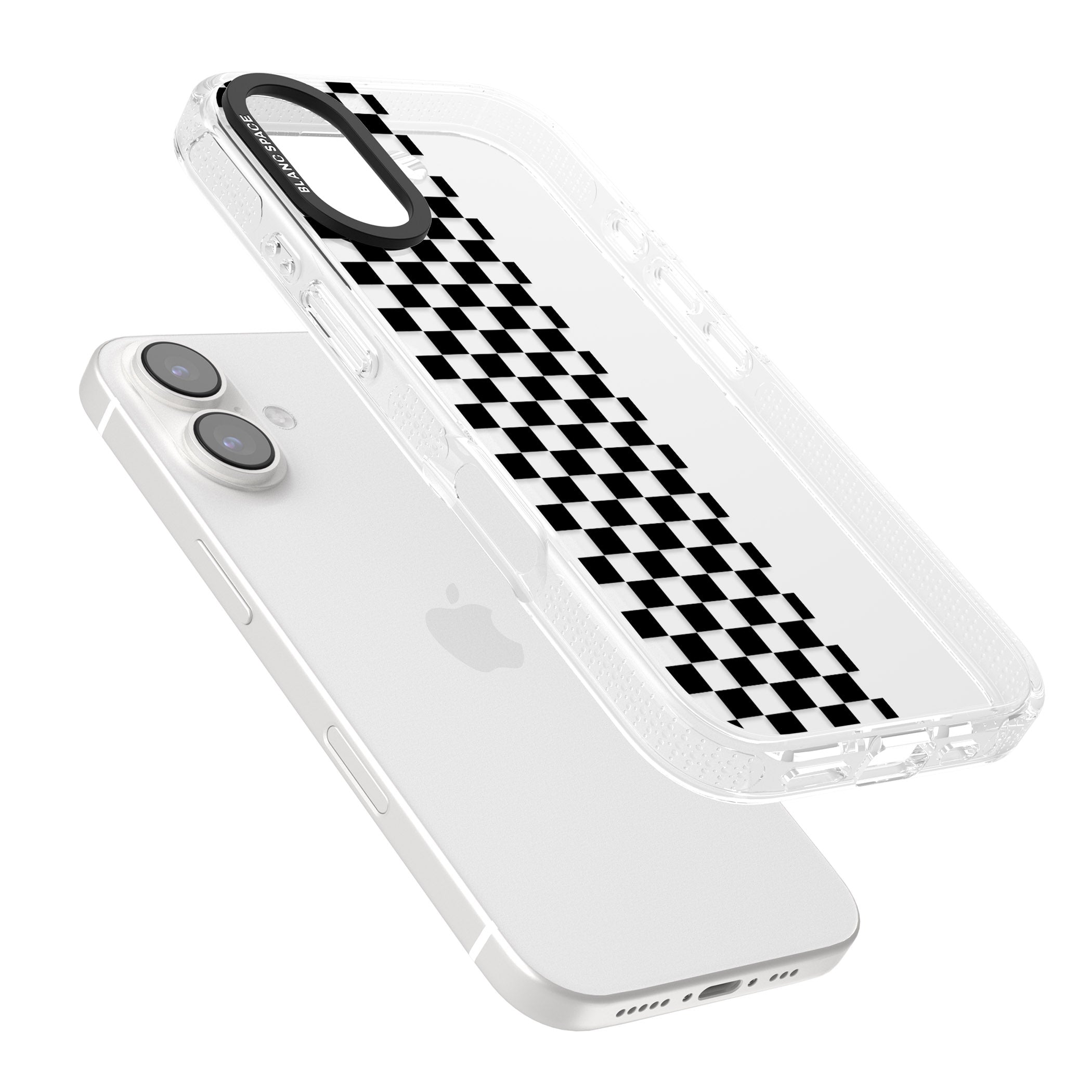 Checker: Half Black Check on Clear iPhone 16 / 16 Plus Clear Case Impact Air - Blanc Space