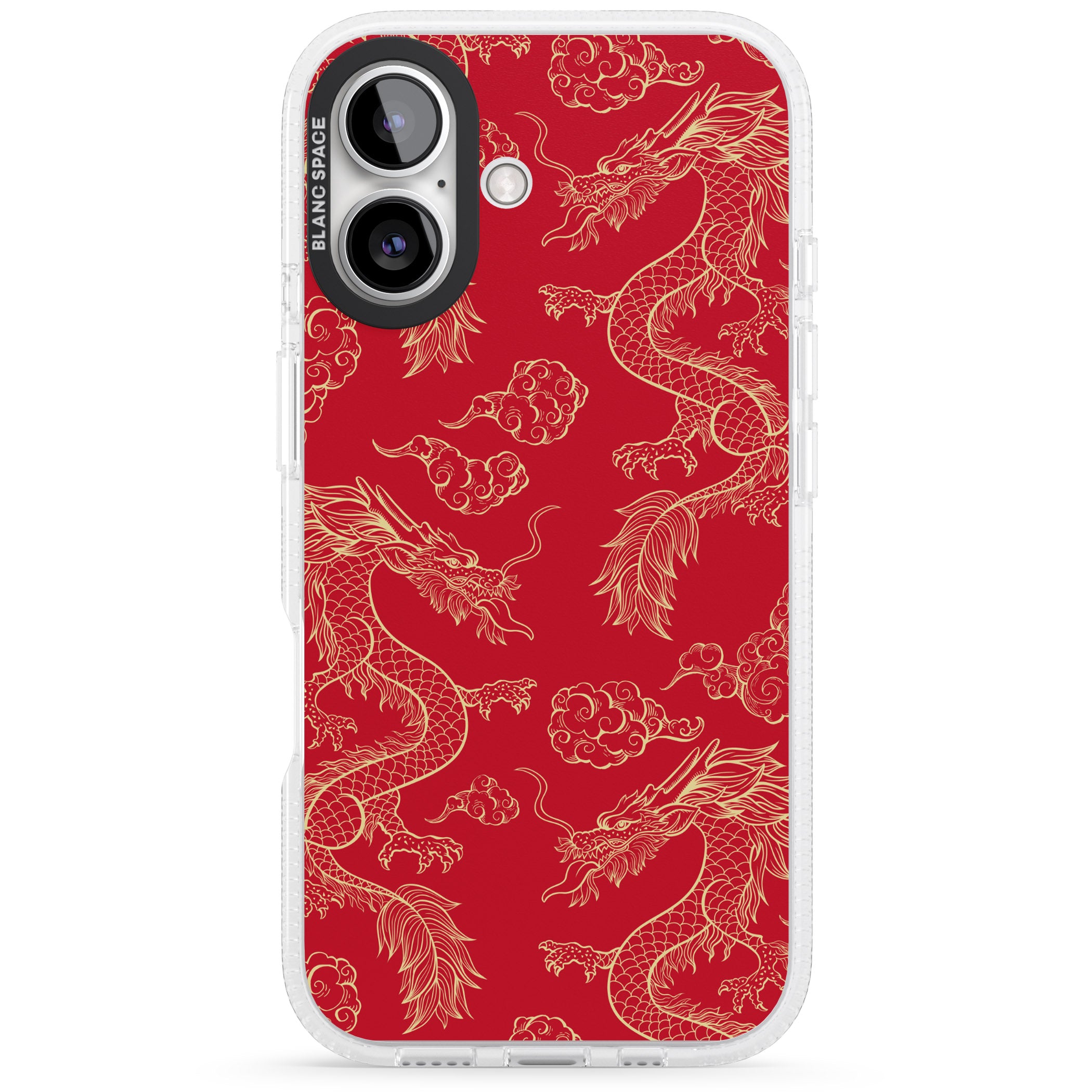 Red and Gold Dragon Pattern iPhone 16 / 16 Plus Clear Case Impact Air - Blanc Space