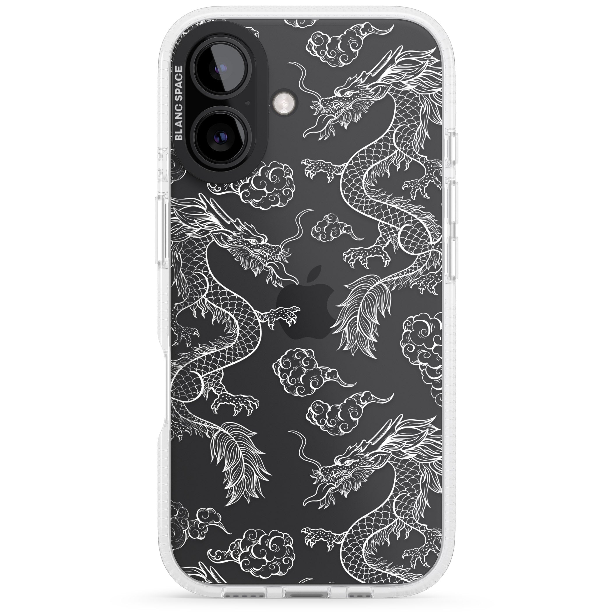 White Dragon Pattern iPhone 16 / 16 Plus Clear Case Impact Air - Blanc Space
