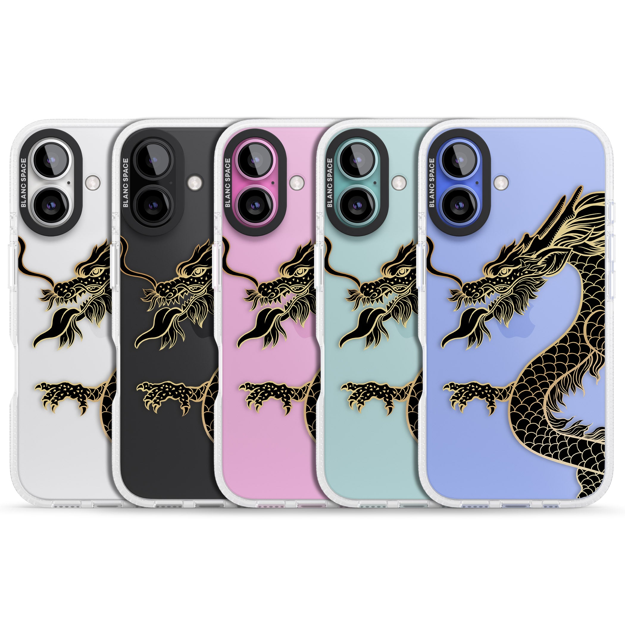 Large Black Dragon iPhone 16 / 16 Plus Clear Case Impact Air - Blanc Space