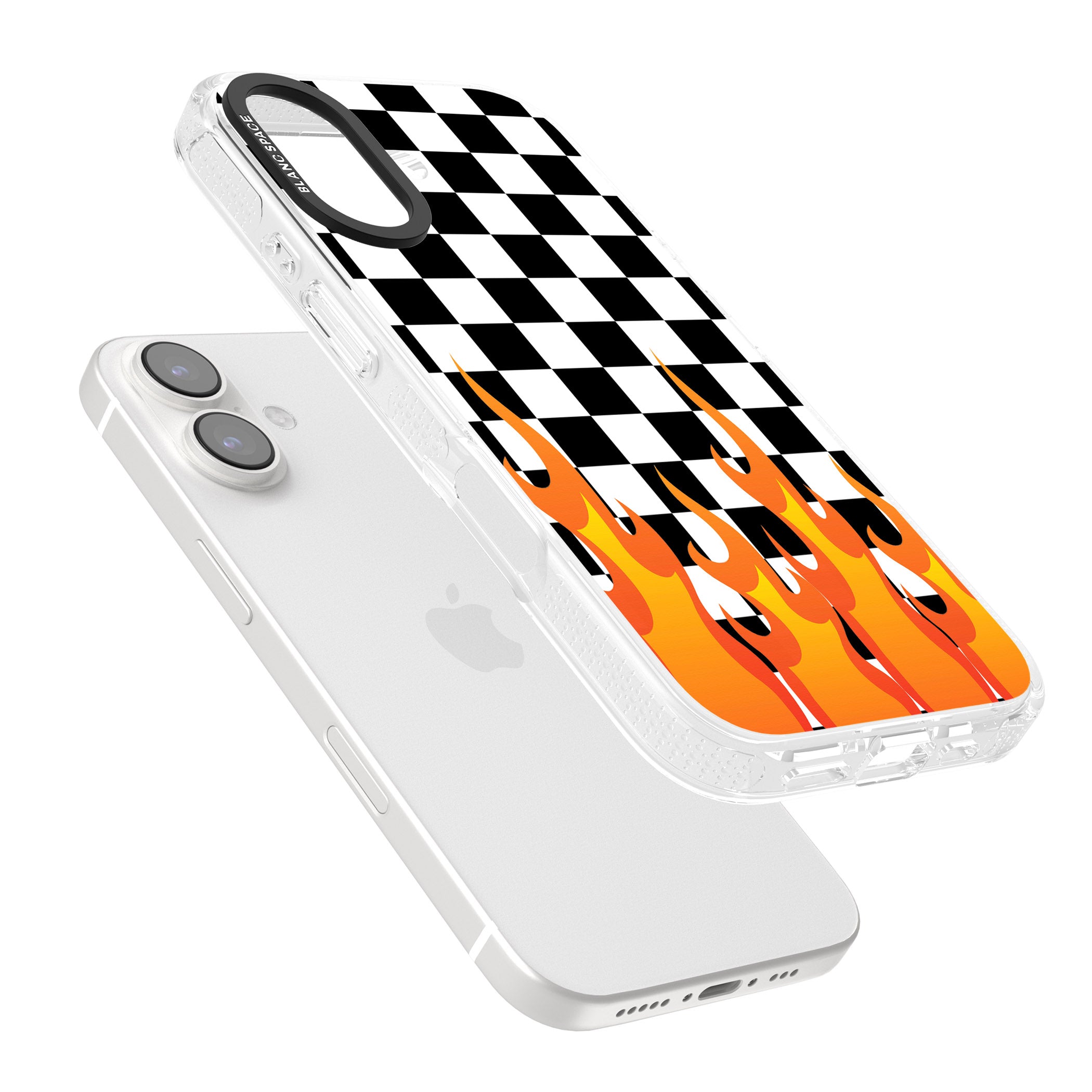 Checkered Fire iPhone 16 / 16 Plus Clear Case Impact Air - Blanc Space