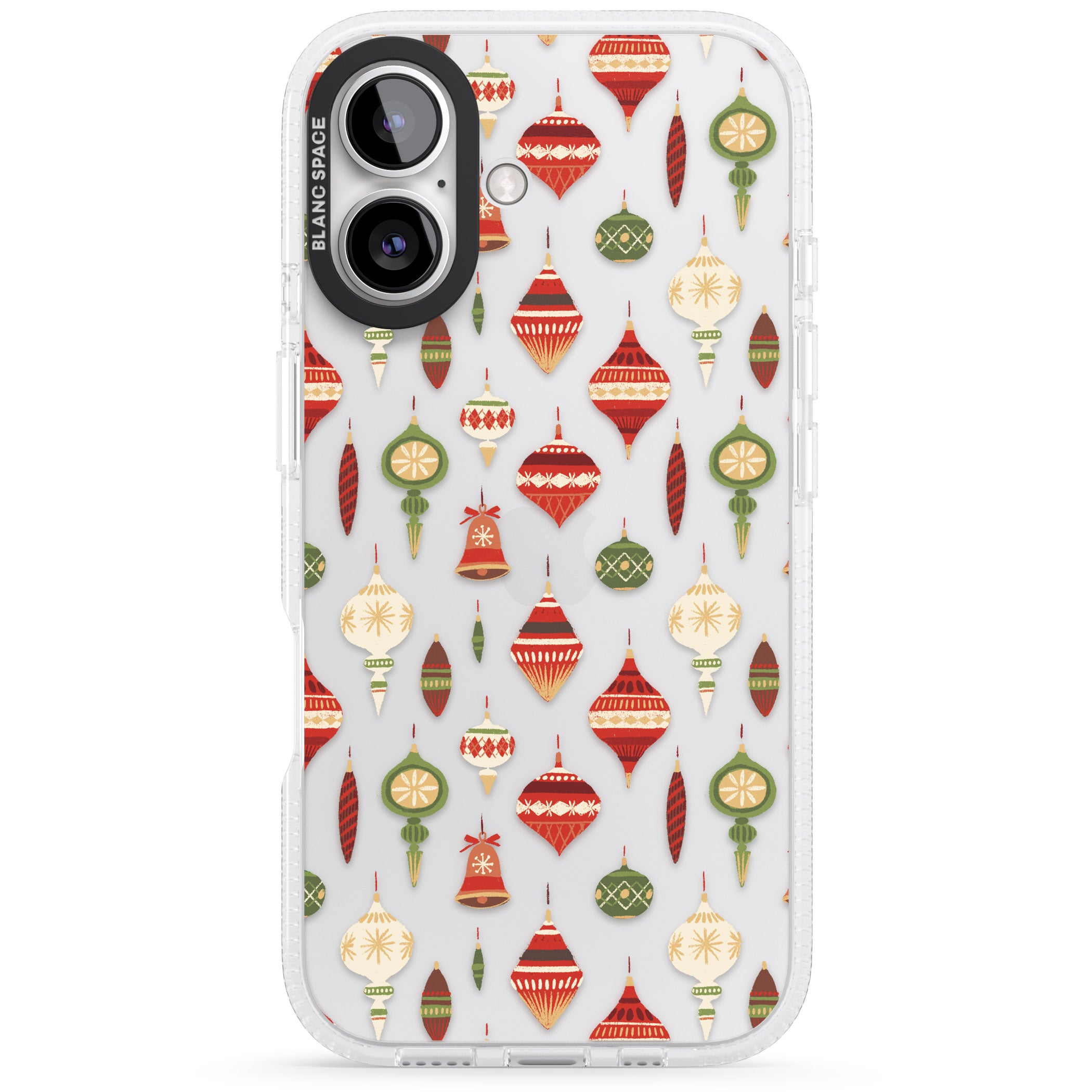 Christmas Baubles Pattern iPhone 16 / 16 Plus Clear Case Impact Air - Blanc Space