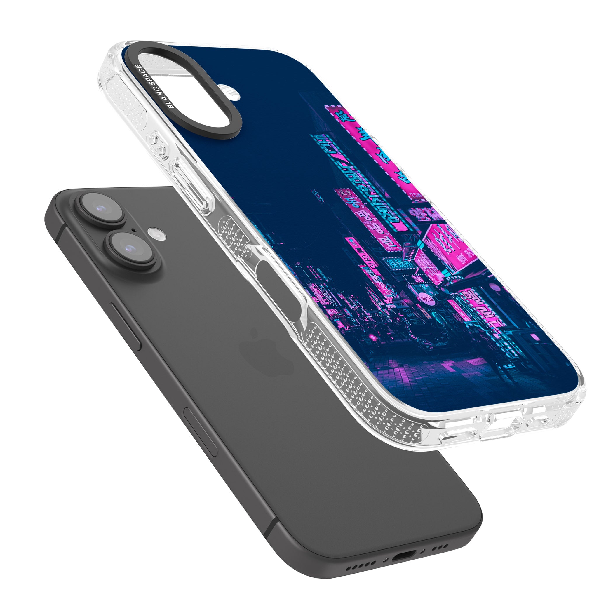 Pink & Turquoise - Neon Cities iPhone 16 / 16 Plus Clear Case Impact Air - Blanc Space