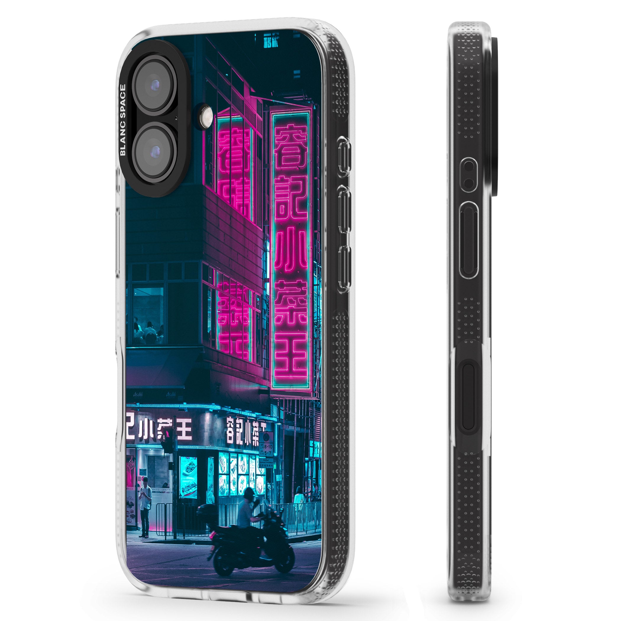 Motorcylist & Signs - Neon Cities Photographs iPhone 16 / 16 Plus Clear Case Impact Air - Blanc Space