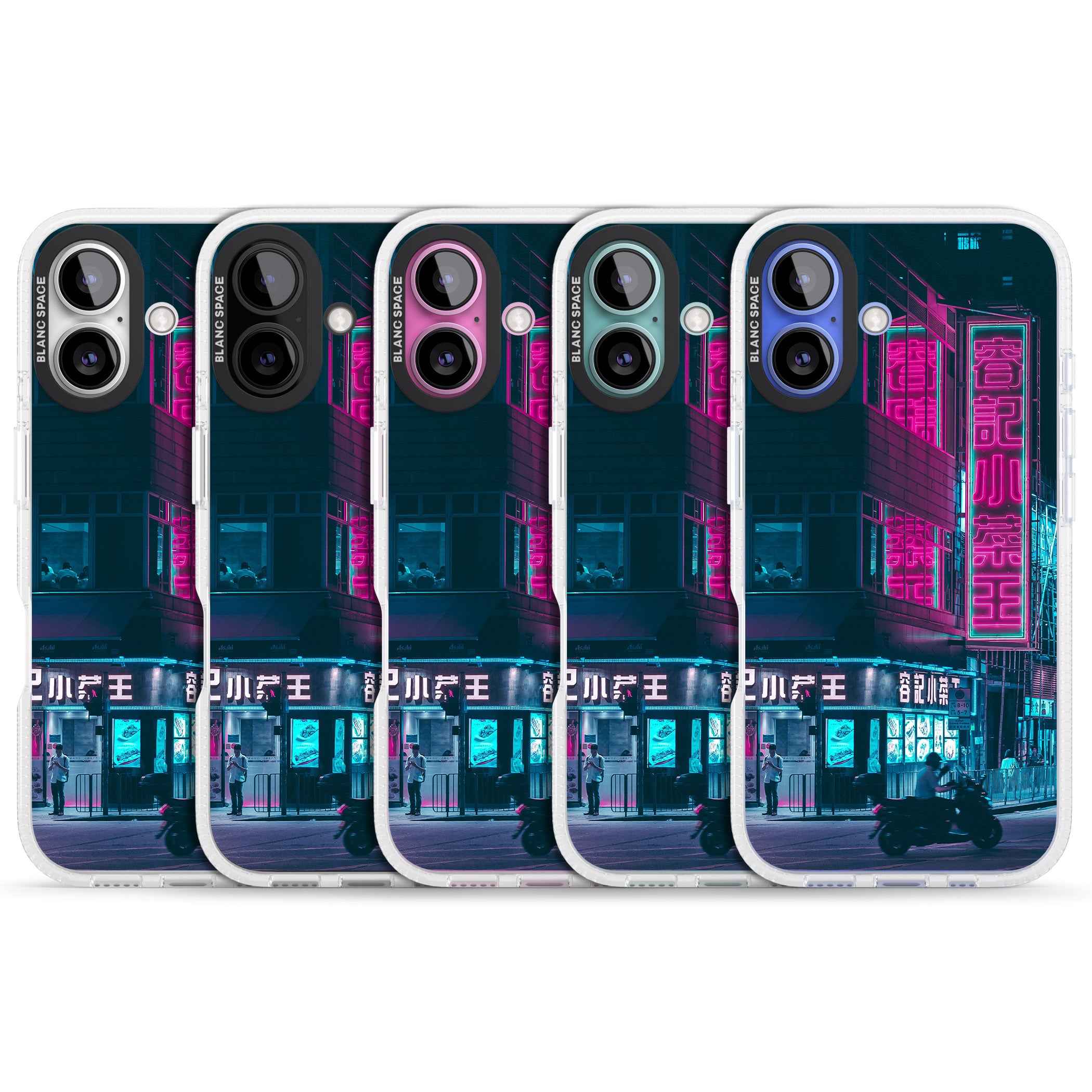 Motorcylist & Signs - Neon Cities Photographs iPhone 16 / 16 Plus Clear Case Impact Air - Blanc Space