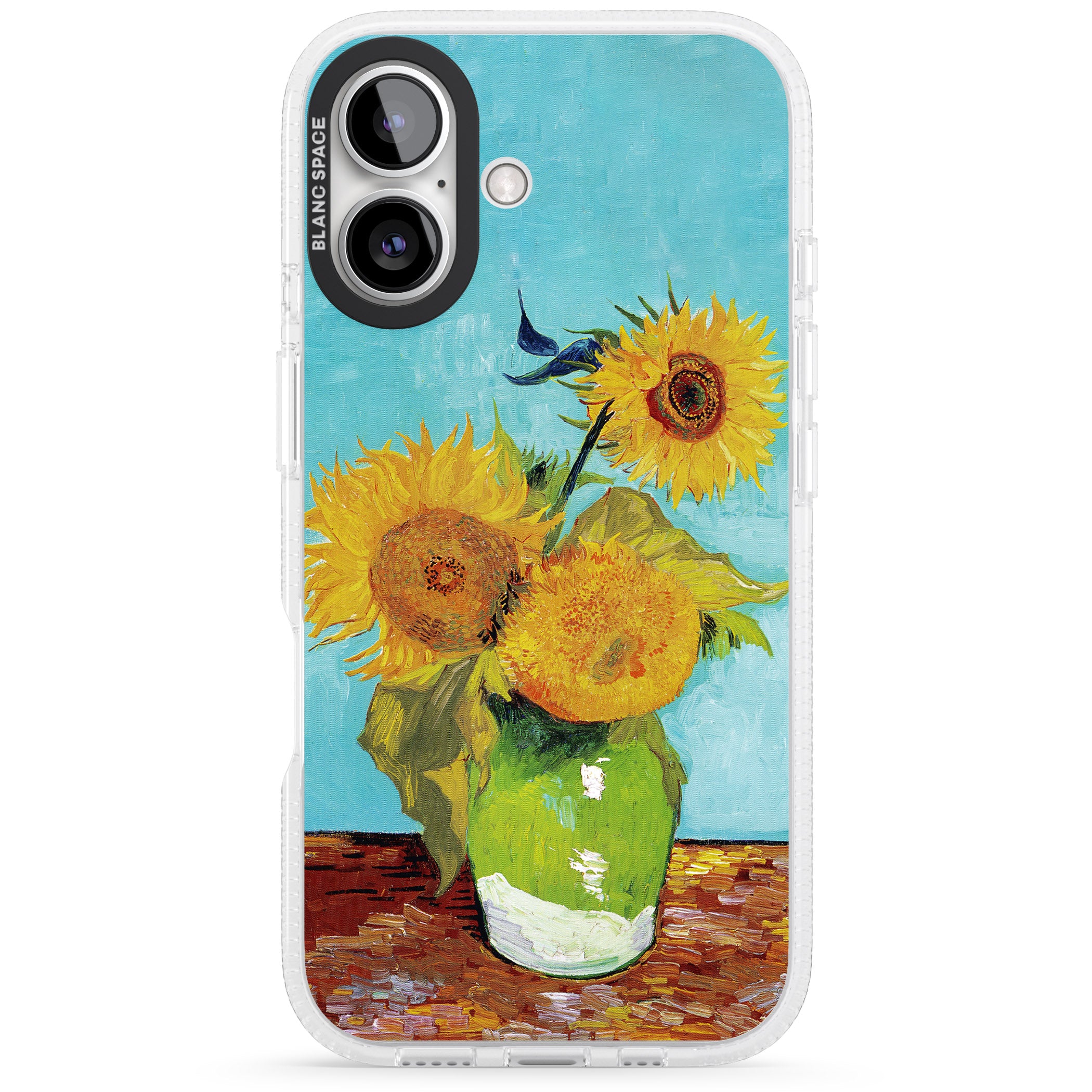 Vase with Three Sunflowers iPhone 16 / 16 Plus Clear Case Impact Air - Blanc Space