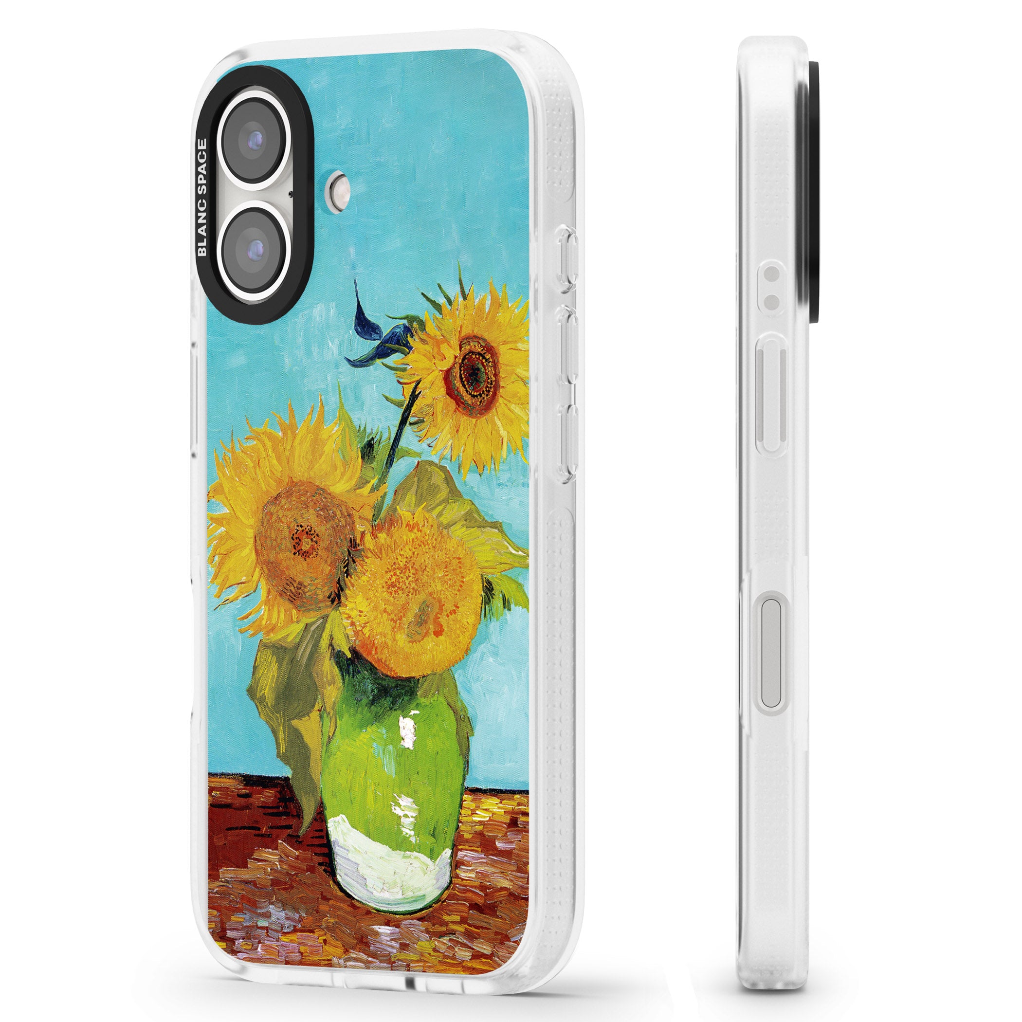 Vase with Three Sunflowers iPhone 16 / 16 Plus Clear Case Impact Air - Blanc Space